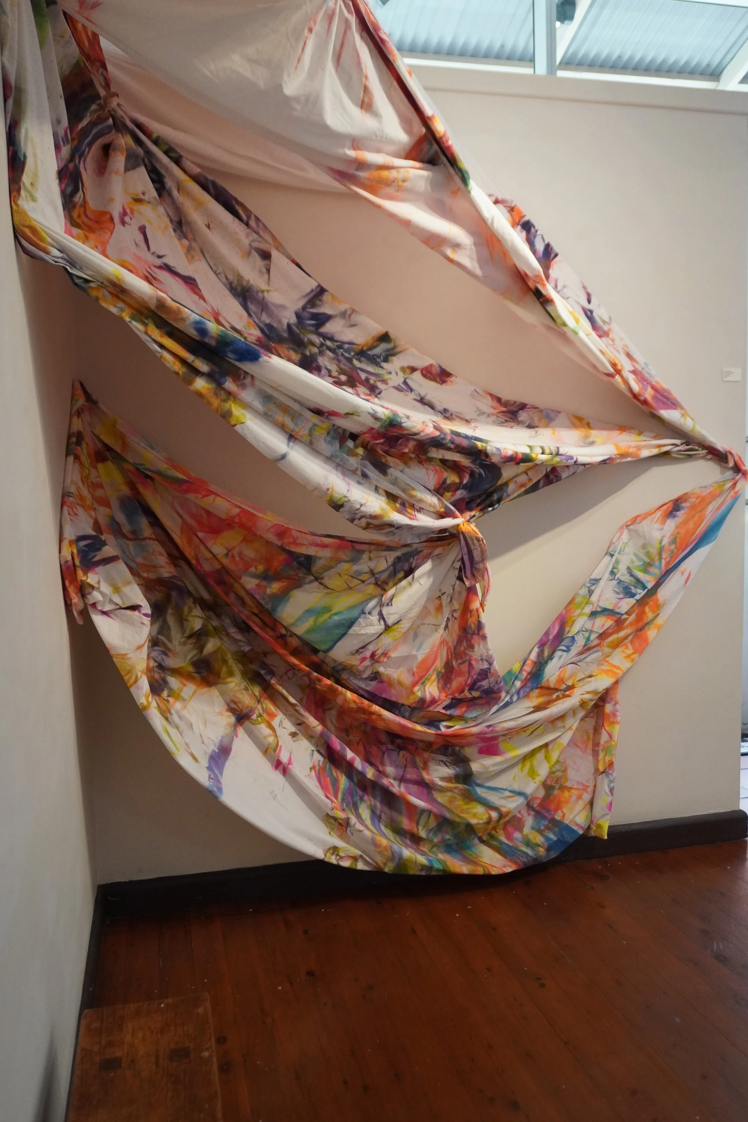 Rivers in the Sky, 2026. Painted fabric. Installation. POA
