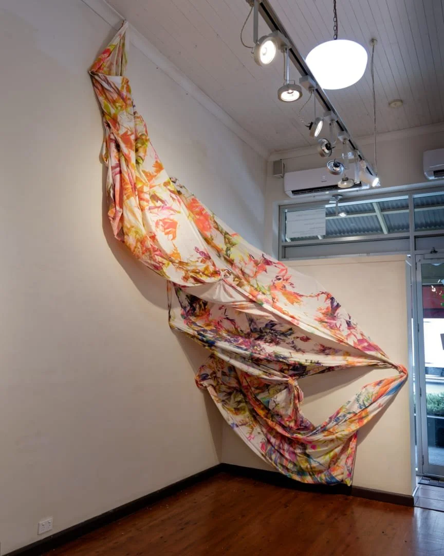 Rivers in the Sky, 2026. Painted fabric. Installation. POA