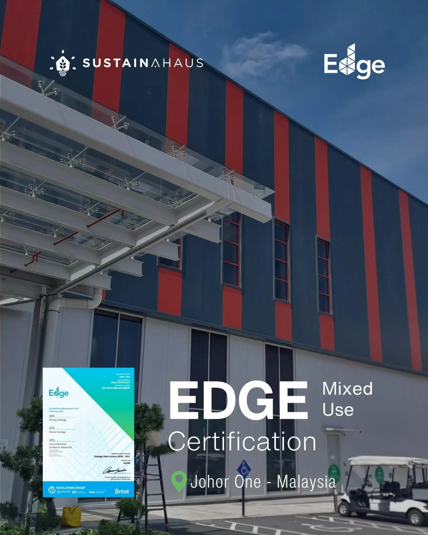 Remember our audit trip to Malaysia? Here&rsquo;s the result ✨

Johor One, a mixed-use project in Johor, Malaysia, has officially achieved EDGE Certification. From on-site audits to final verification, this milestone showcases the teamwork and cross-