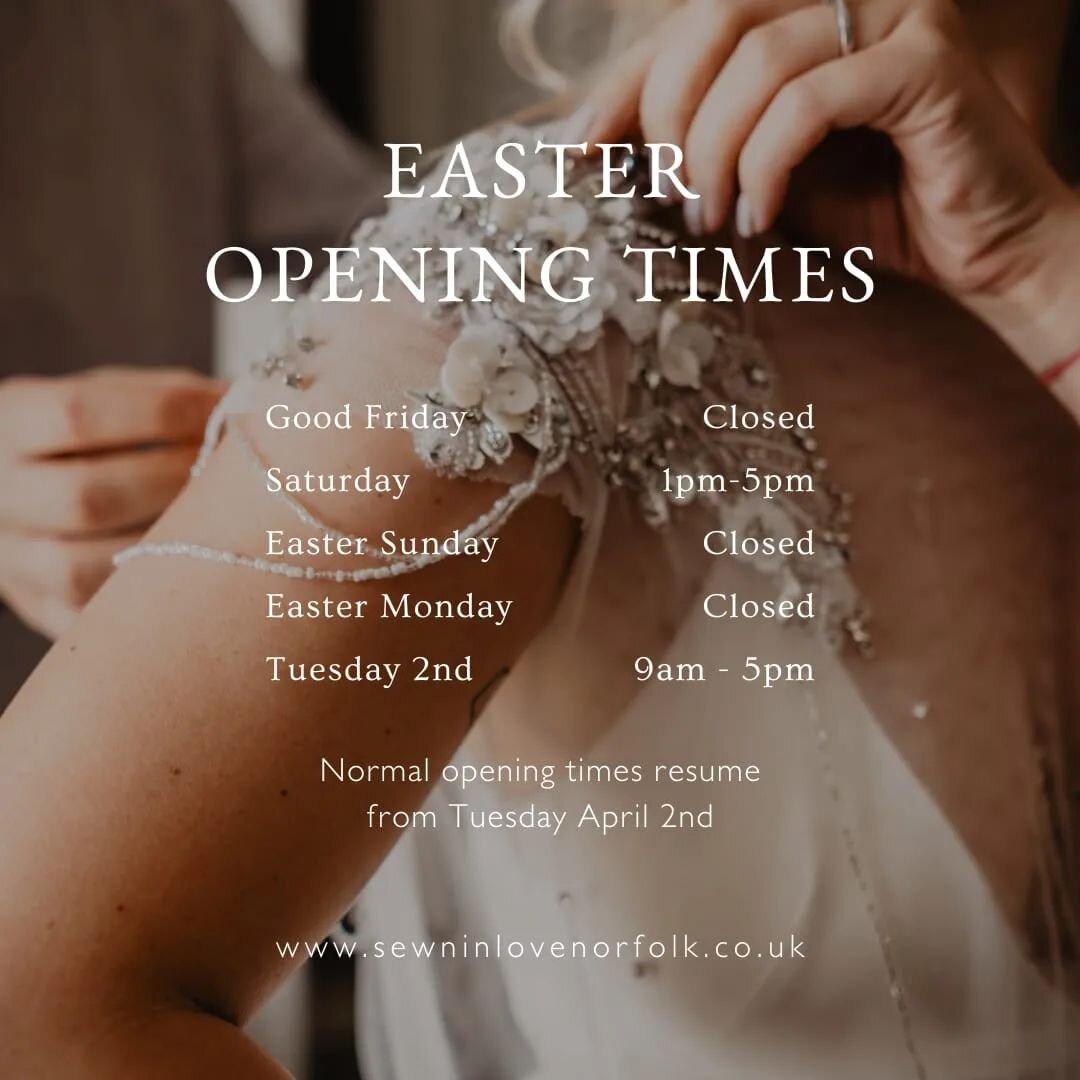 ✨️ EASTER OPENING TIMES ✨️

Good Friday - Closed
Saturday - 1-5pm 
Easter Sunday - Closed
Easter Monday - Closed

Normal opening times will resume from Tuesday 2nd April.

Have a fantastic Easter! 🐣 

Claire &amp; the Team x

#Sewninlove #sewninlove