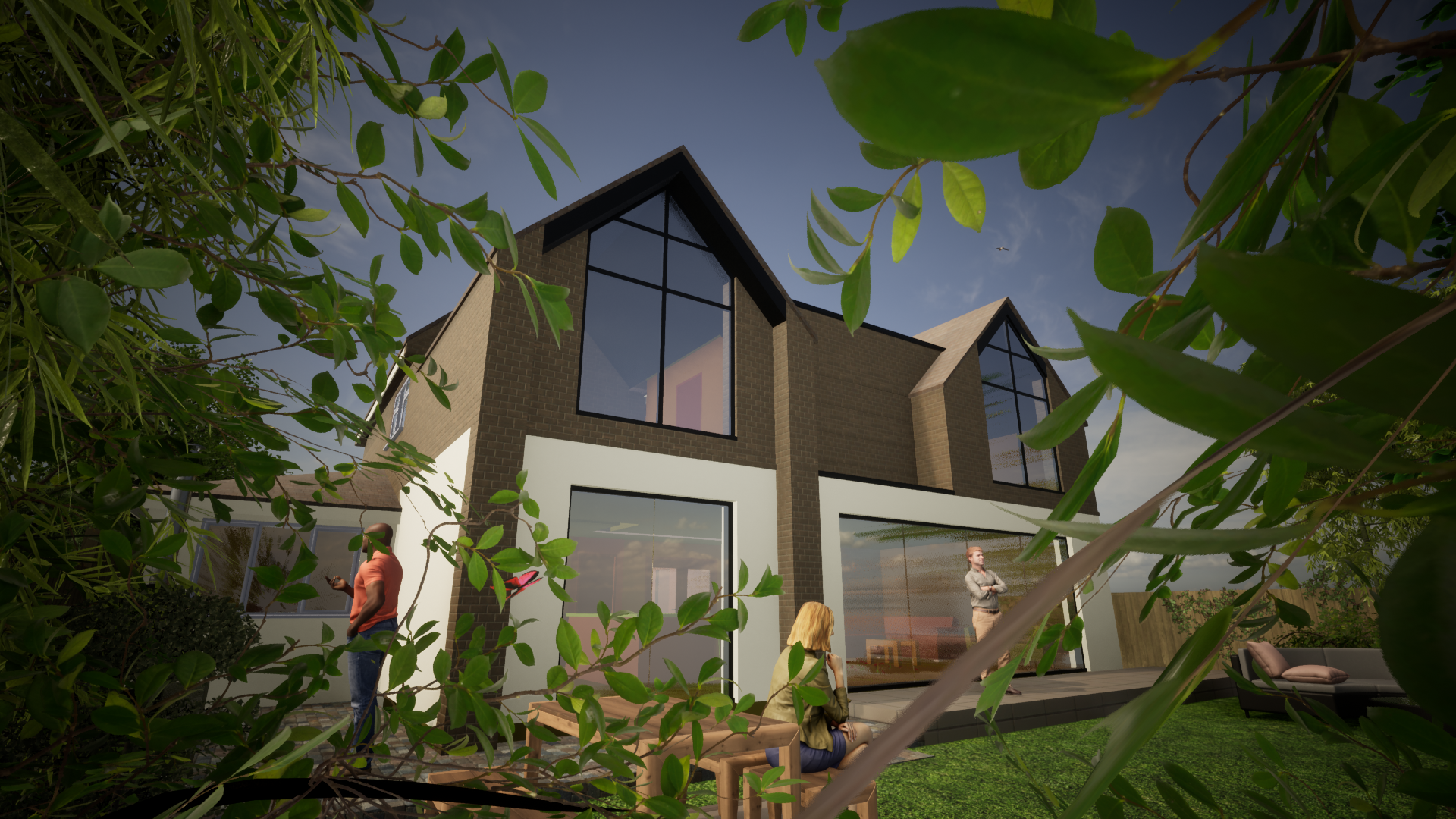 Modern two-story rear extensions and alteration to an existing dwelling in Burbage; comprising, large glazed apertures framed with a various mix of sympathetic materials.