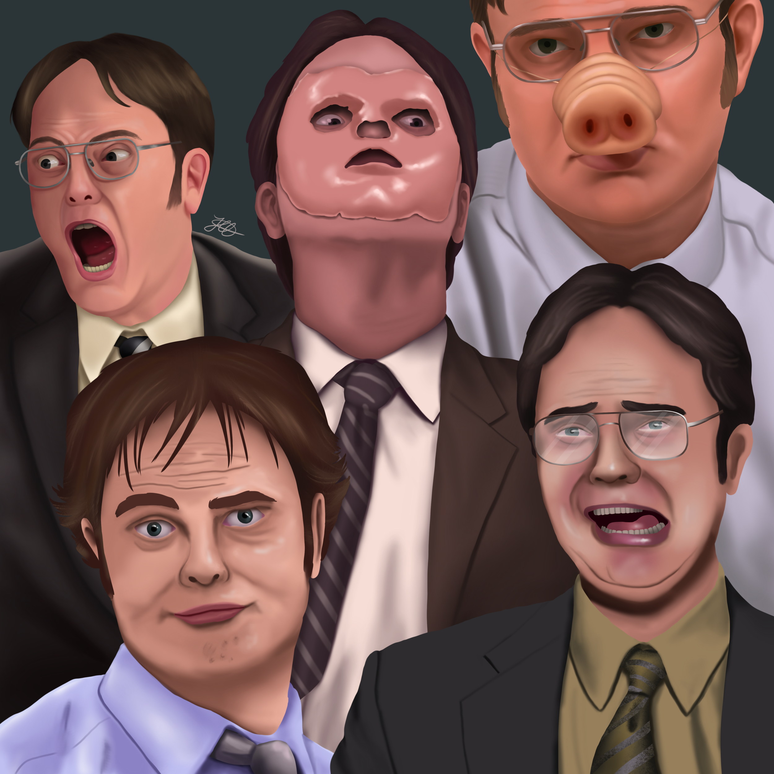 The many faces of Dwight Schrute (Rainn Wilson), Procreate, 2019