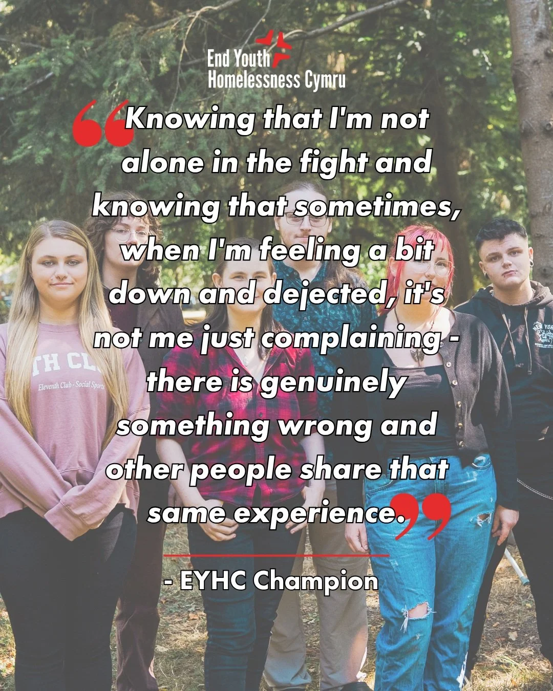 We're proud that young people with lived experience of homelessness are at the heart of everything we do at EYHC. 

Head to our website via the link in bio to learn more about our EYHC Champions.

Rydym yn falch bod pobl ifanc sydd &acirc; phrofiad b
