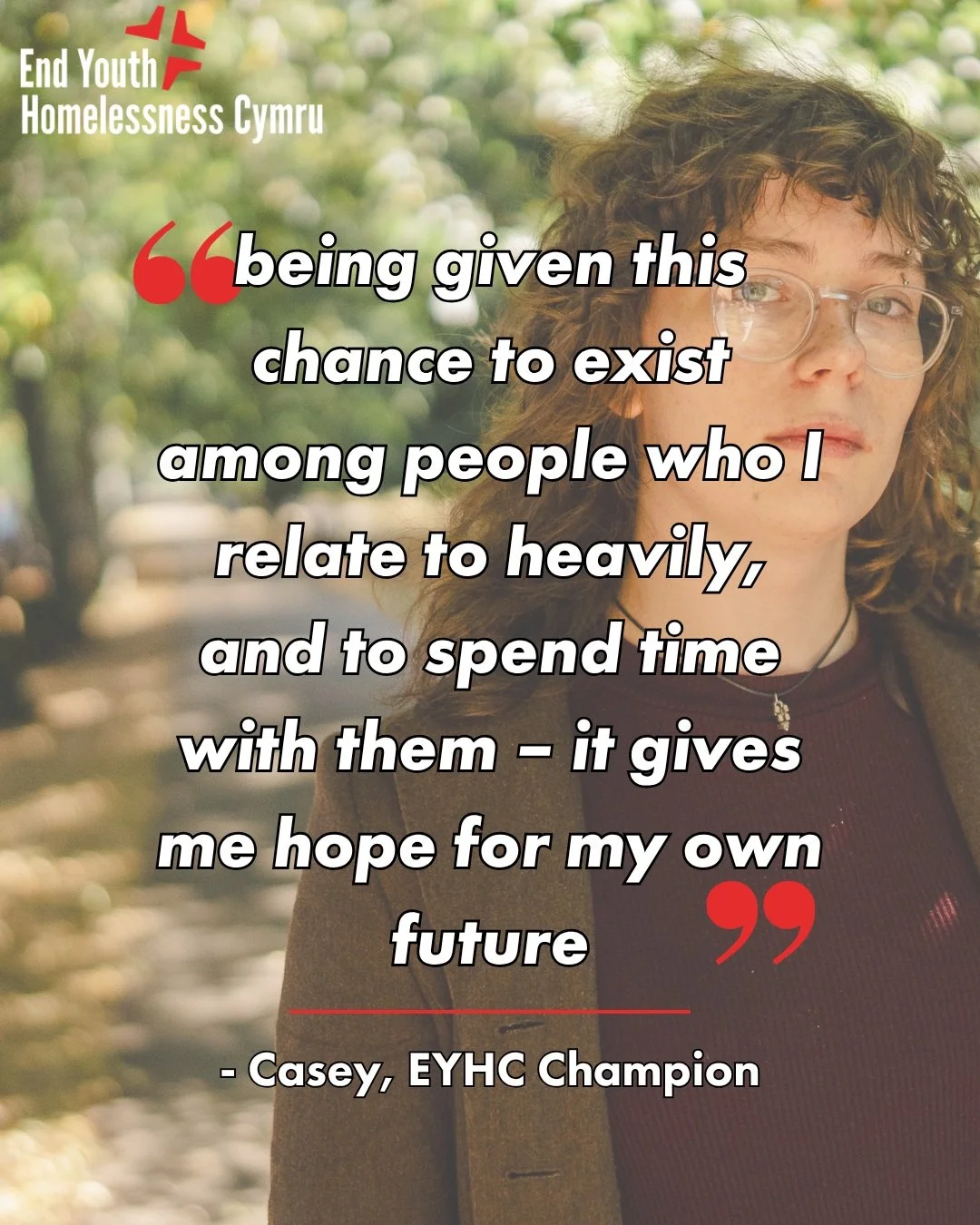 Our EYHC Champions sit on our Youth Board and their input shapes our organisation, ensuring that every part of our work is grounded in youth voice and lived experience. 

Head to endyouthhomelessness.cymru/eyhc-champions to learn more.

Mae ein Penca