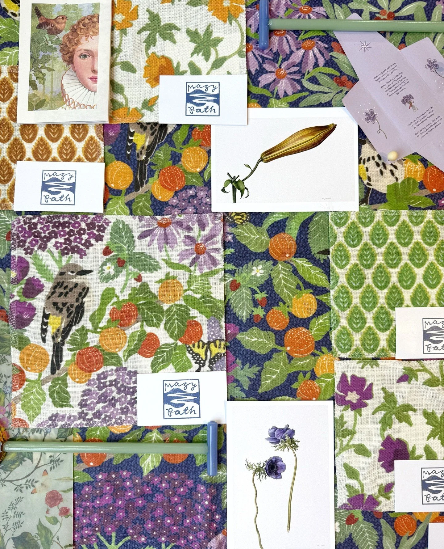 FOOD FOR THOUGHT | The NEW Food Forest collection from @mazy_path has arrived!✨️⁠
⁠
Inspired by groupings of native, perennial plants that center around fruit and nut trees, it consists of three patterns: American Persimmon, Buffalo Poppy, and Leafle