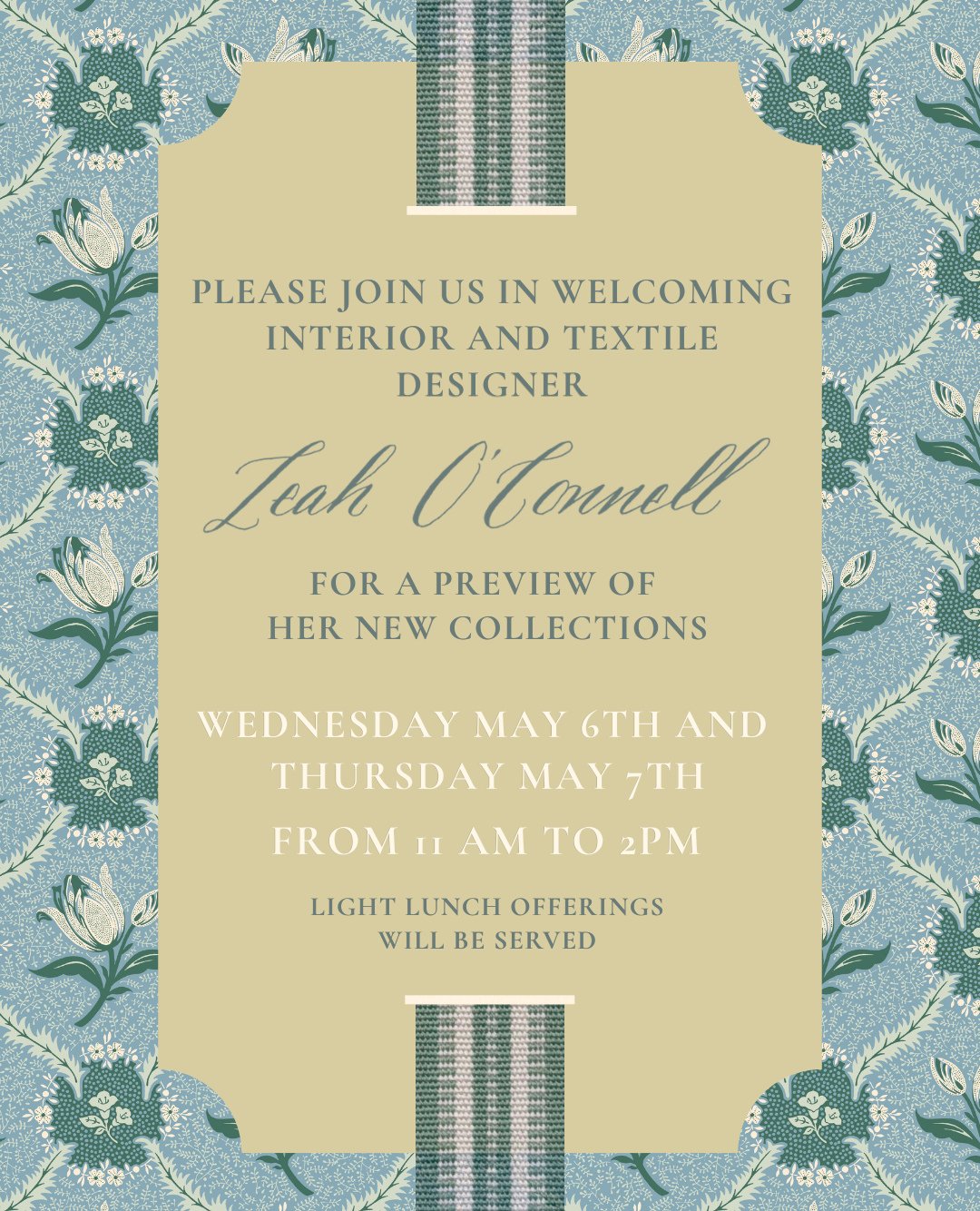 Join us in welcoming Leah O'Connell✨⁠
⁠
Stop by the studio on Wednesday, May 6th and Thursday, May 7th anytime between 11AM and 2PM to meet Leah and preview her new collections!⁠
⁠
Swipe right to see a sneak peak of all the NEW beauties to see!✨