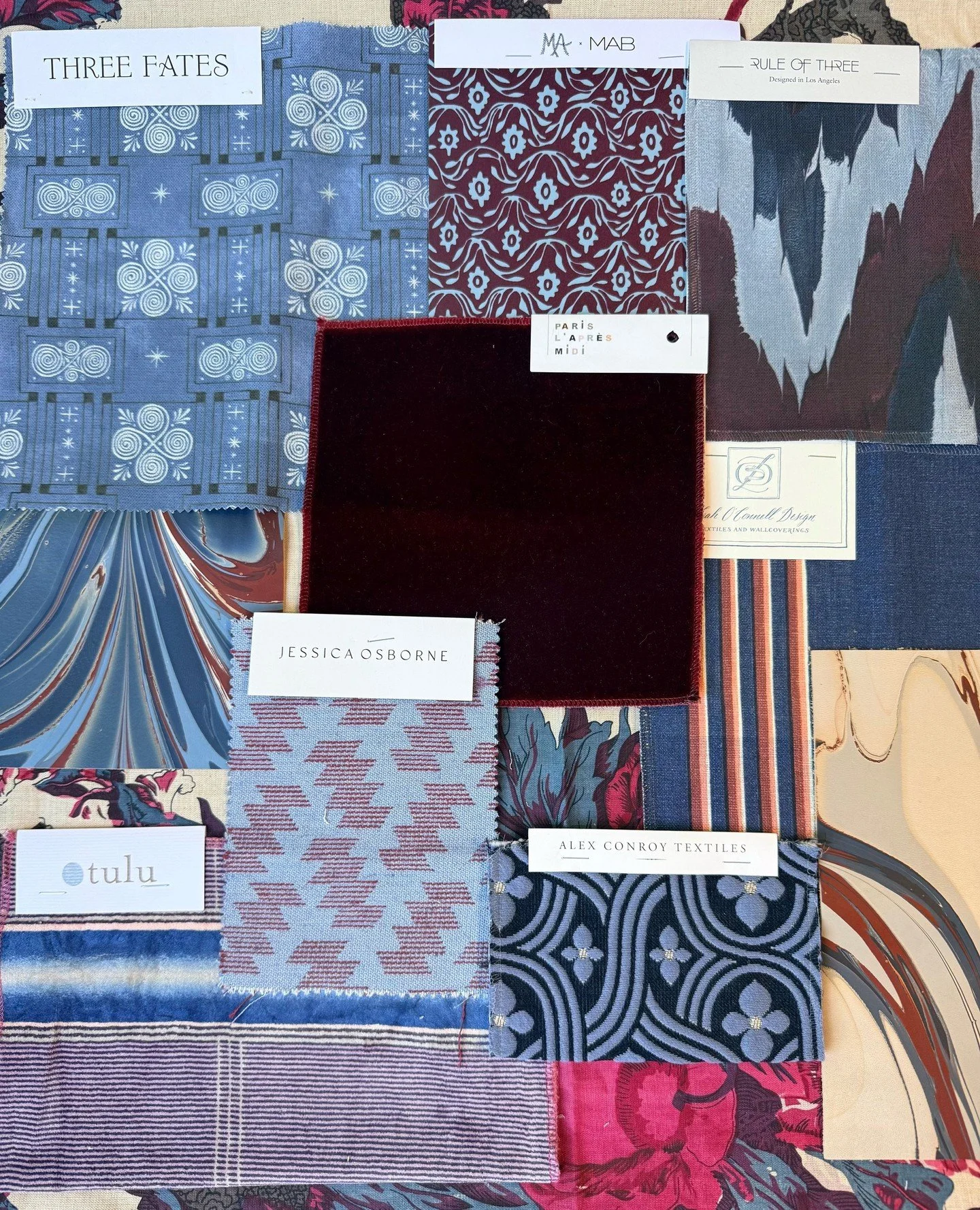 The only blues worth having on a Monday. ✨⁠
⁠
A moody blend featuring @alexconroytextiles @jessicaosborne @leahoconnell @mabstudio @parislapresmidi @ruleofthree @threefates and @tulutextiles ✨⁠
⁠
⁠
