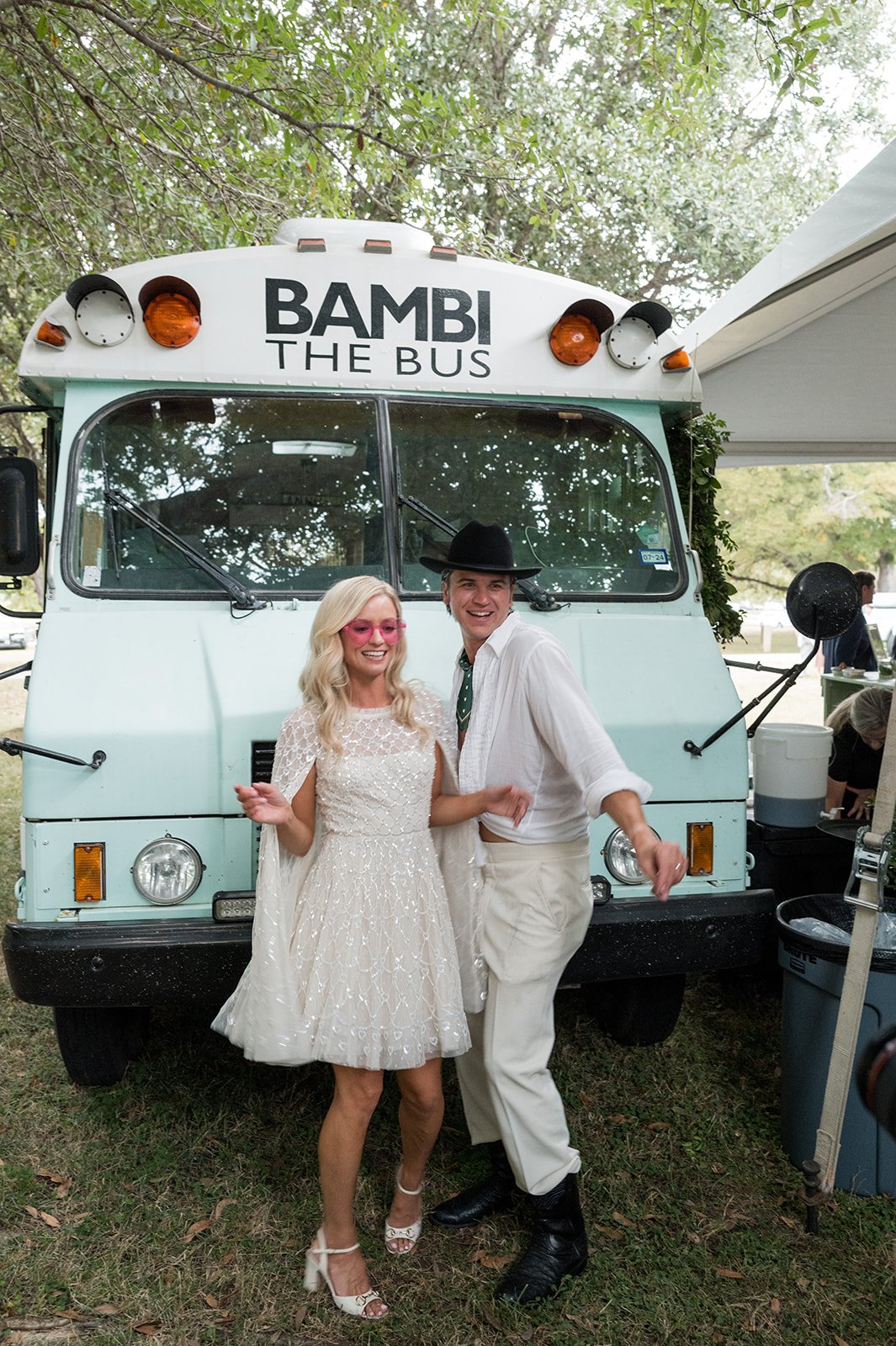 Annie and Max with Bambi the Bus at Their Fort Worth Wedding
