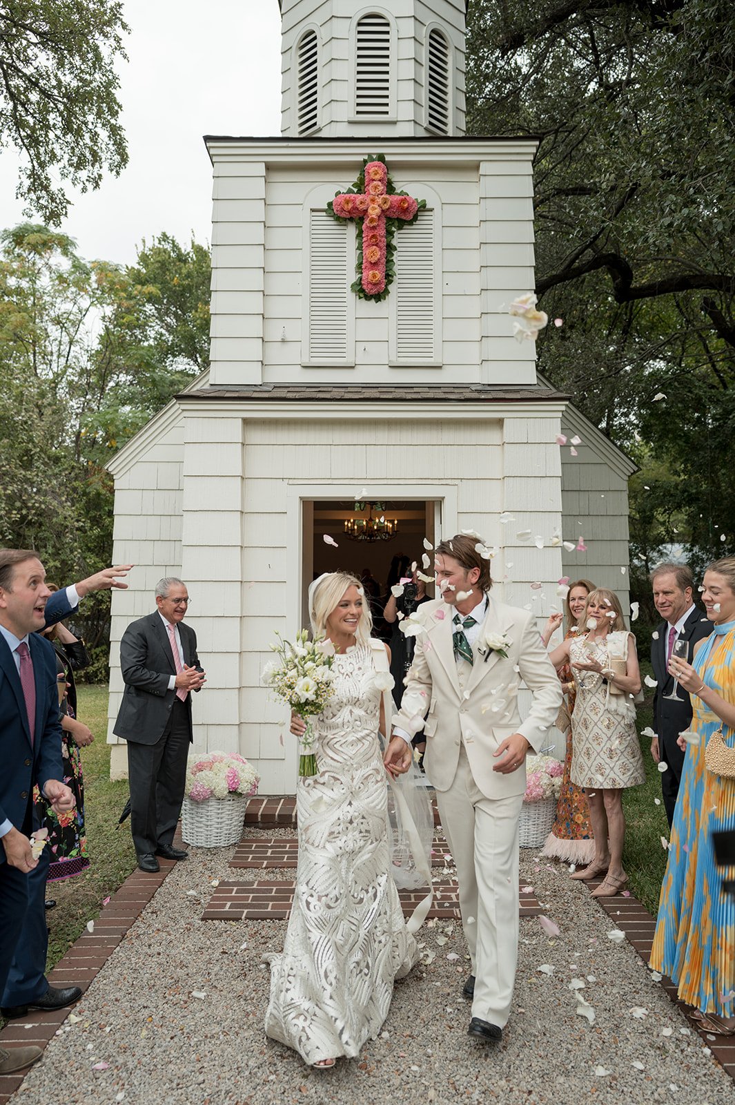 Annie and Max’s Fort Worth Wedding Exit with Flower Petals