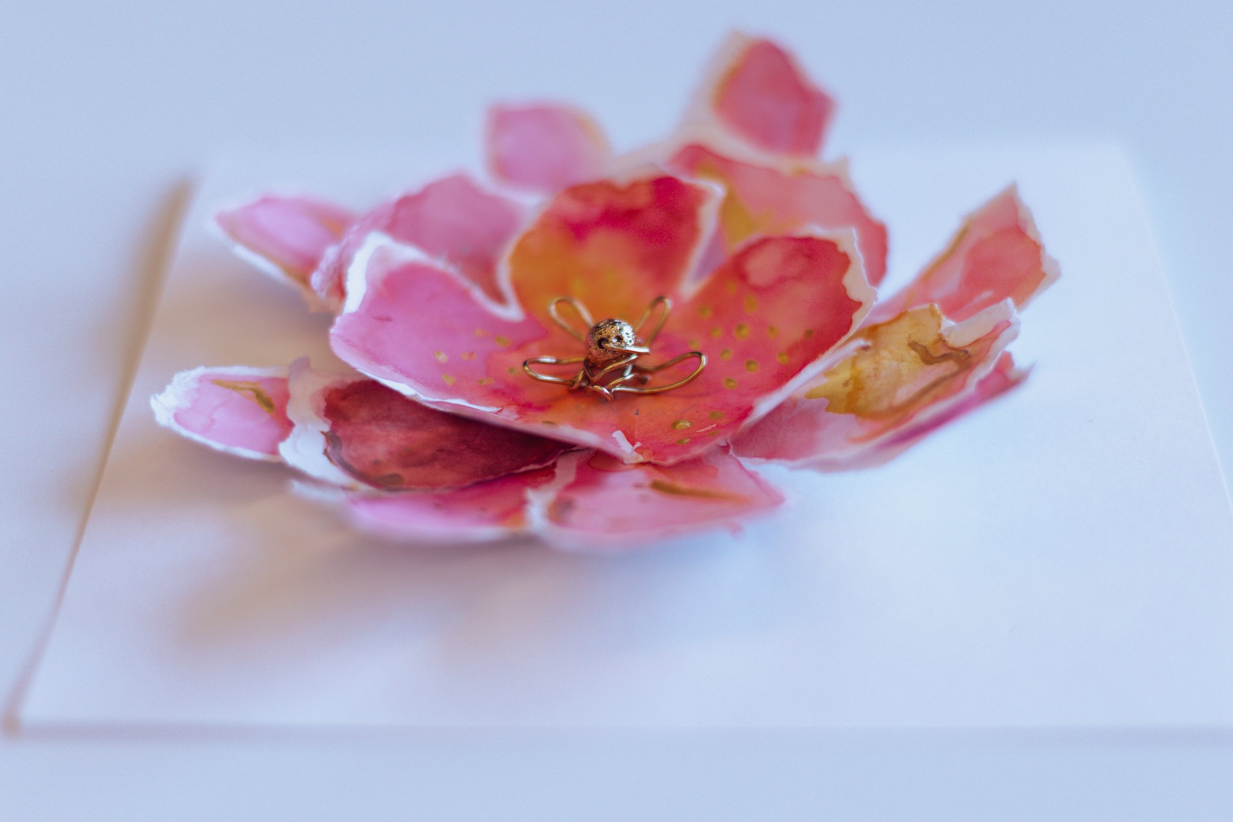 Dimensional floral painting with acrylic detailing and metallic wiring and beading