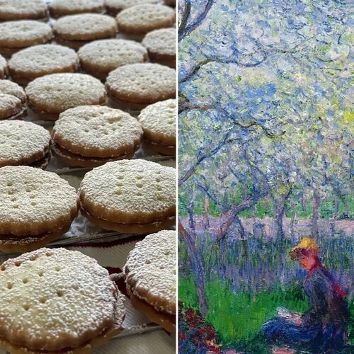Mint Shortbread Cookies Filled with Rhubarb Jam