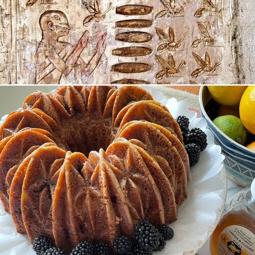 Honey Cornmeal Bundt with Peaches and Blackberries