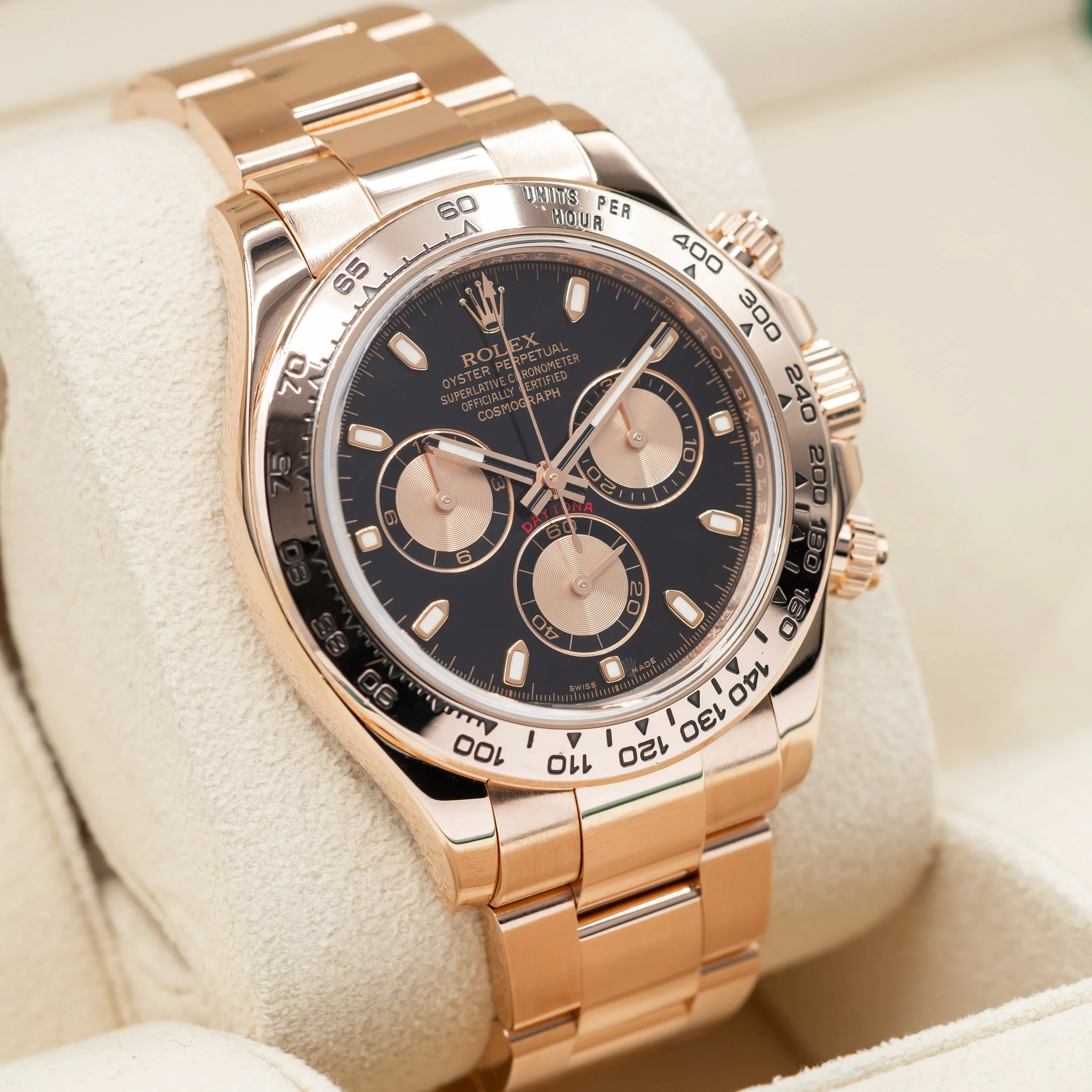 Rolex Daytona Black Dial in solid 18k rose gold, RSC Serviced