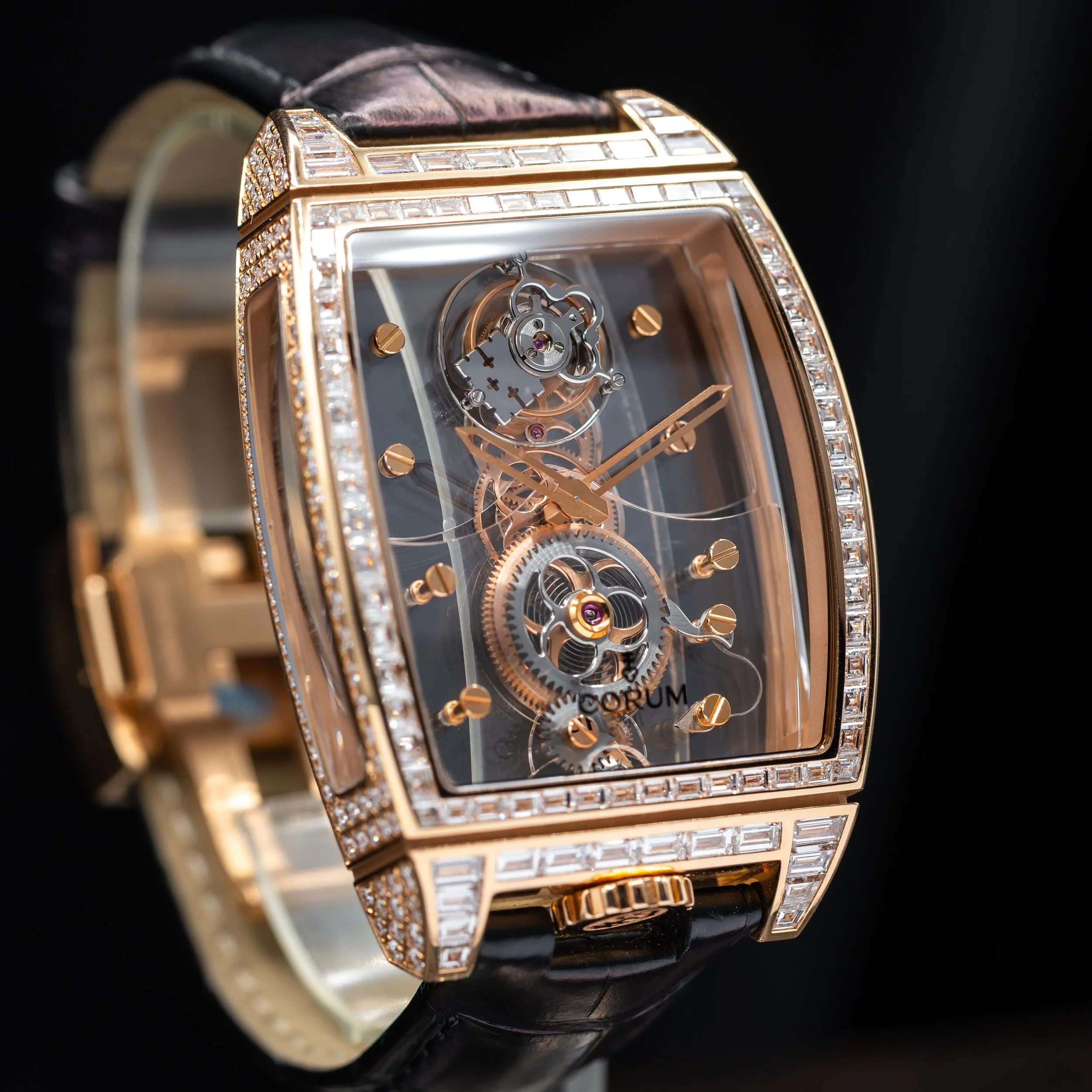 Corum Golden Bridge Tourbillon in 18k Gold with Factory Baguette Diamonds
