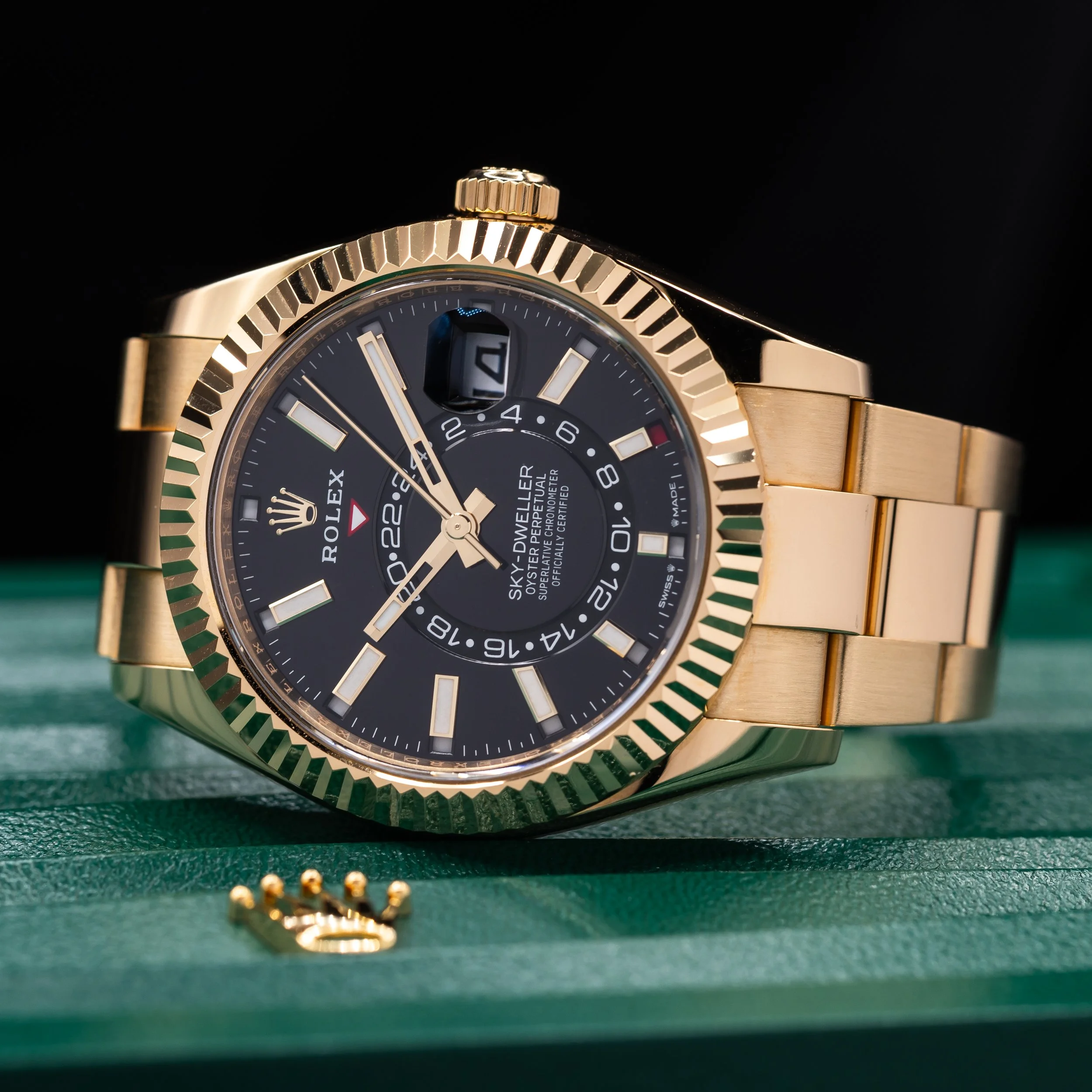 Rolex Sky Dweller in 42mm 18k yellow gold Black dial, 2024 full set