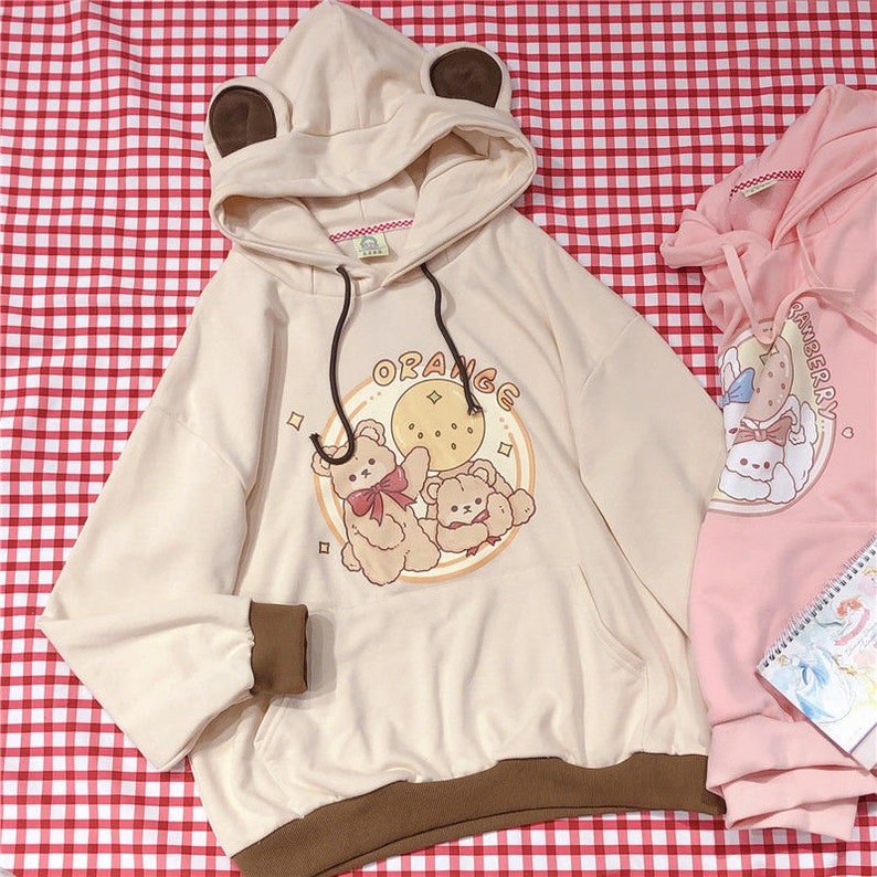 Kawaii light Pink Pastel & Brown Bear Sweater Hoodie Anime Hoodies with  Character Cute Animal Warm s — Lady Art Love