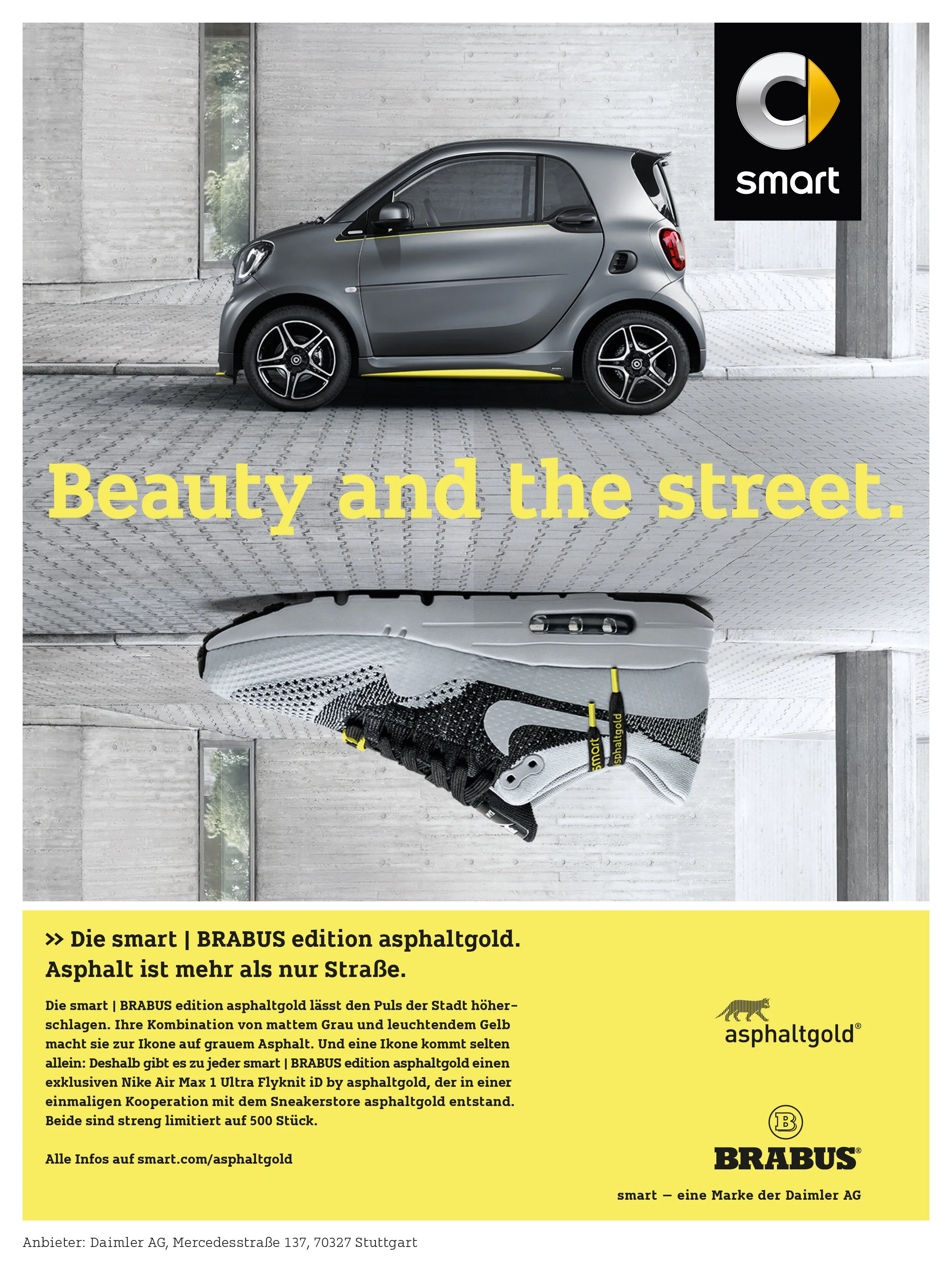 Drei Anzeigen, die den smart fortwo bewerben.