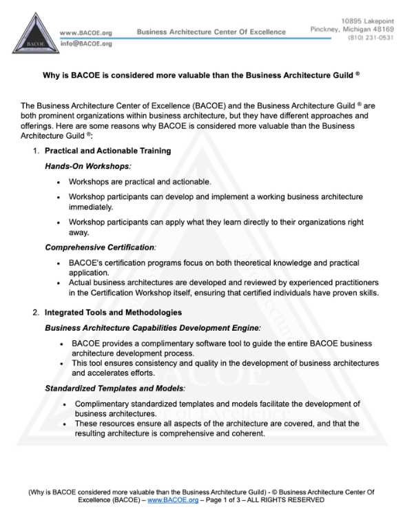 BACOE compared to the Business Architecture Guild®