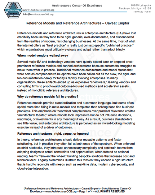 Model Reference Guide Reference Architectures and Reference Models