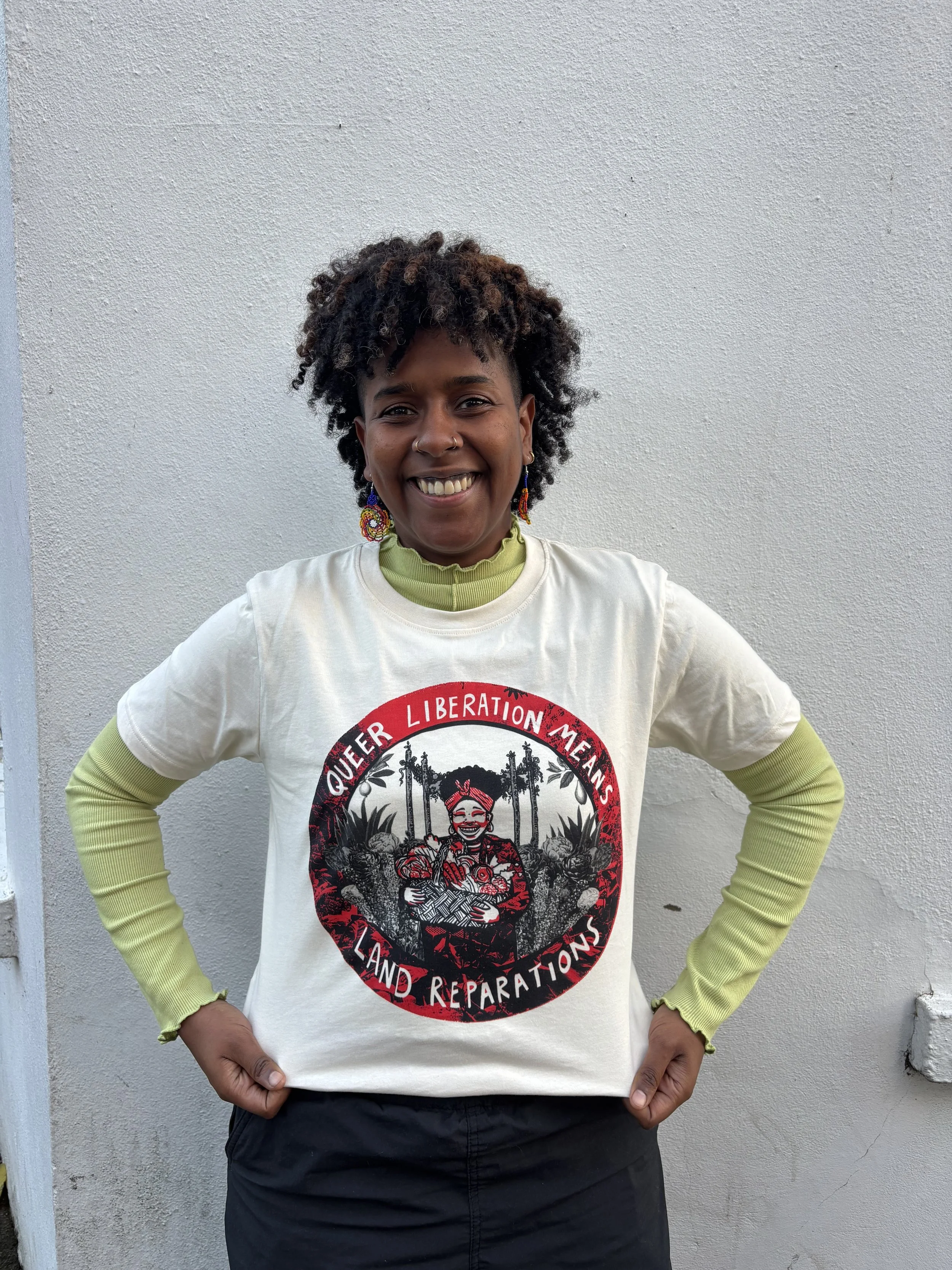 "Queer Liberation means Land Reparations" Organic and fairwear cotton T-shirt
