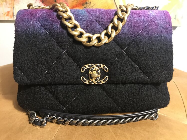 Mini flap bag with top handle, Wool tweed, lambski & gold-tone metal, red,  purple & black — Fashion | CHANEL