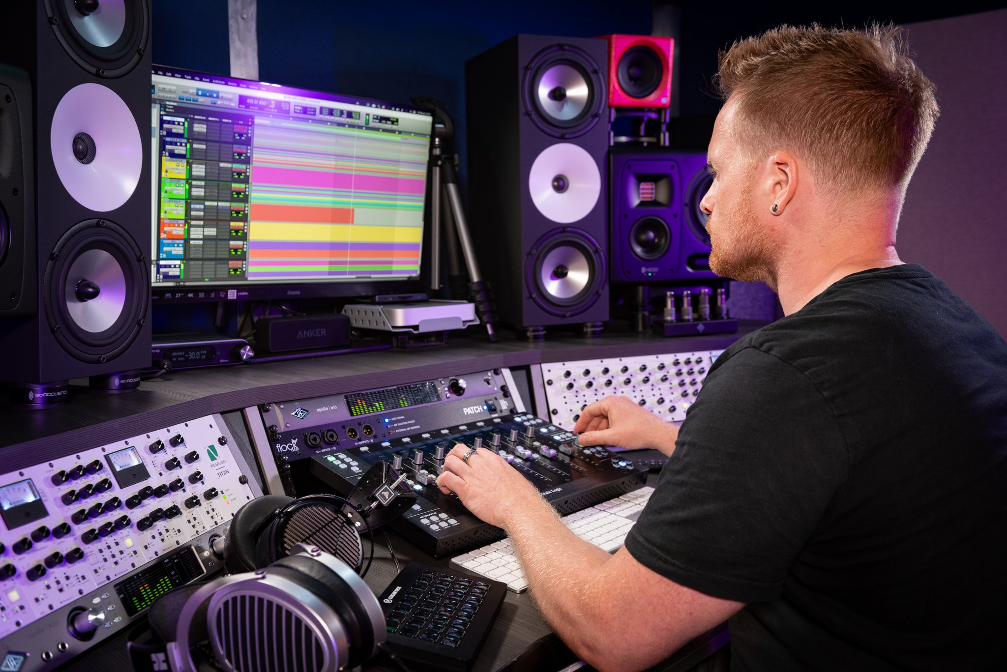 Ed Thorne mixing in his analogue studio with Wes Audio, SSL.