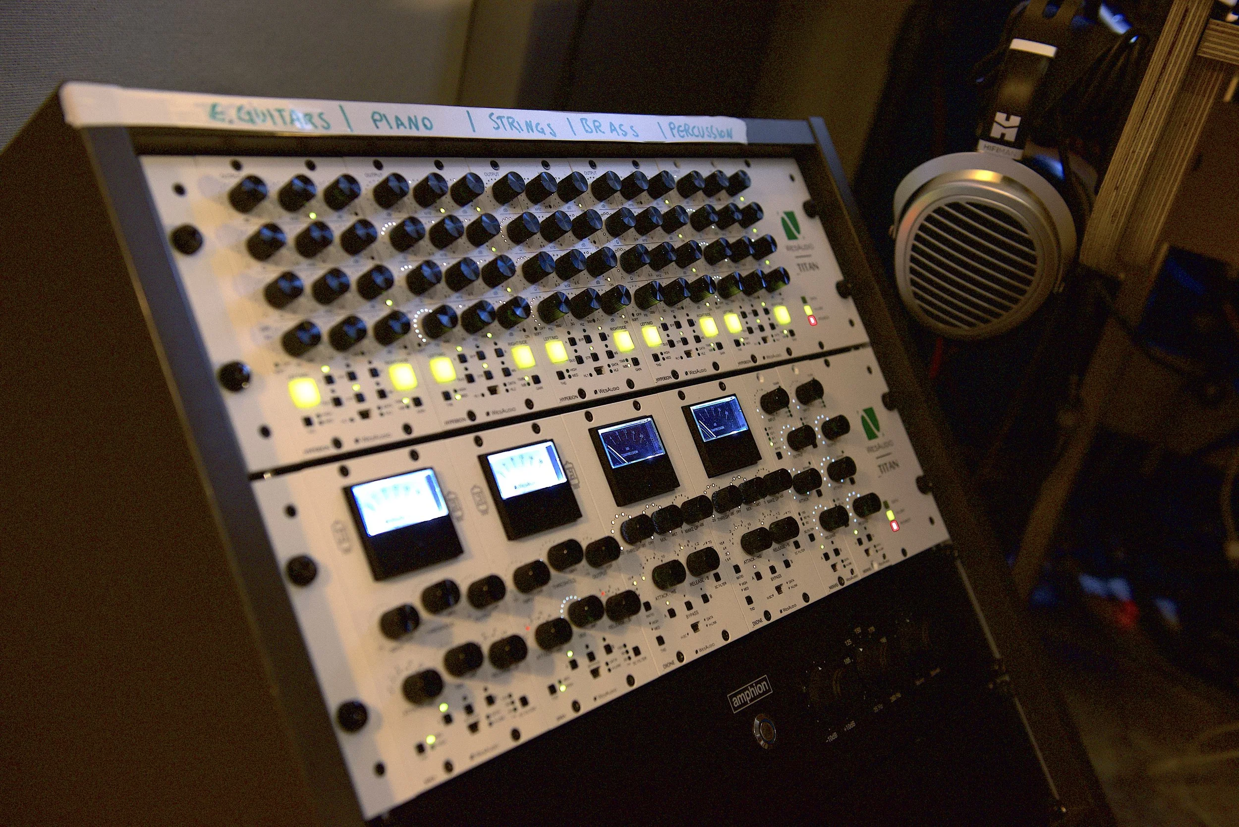 Digitally recallable channel strips and analogue processing for hybrid mixing