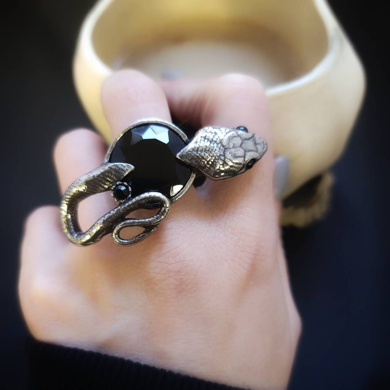Silver Onyx Ring Silver Snake Model Ring Silver Serpent Ring Men Gothic Ring  | eBay