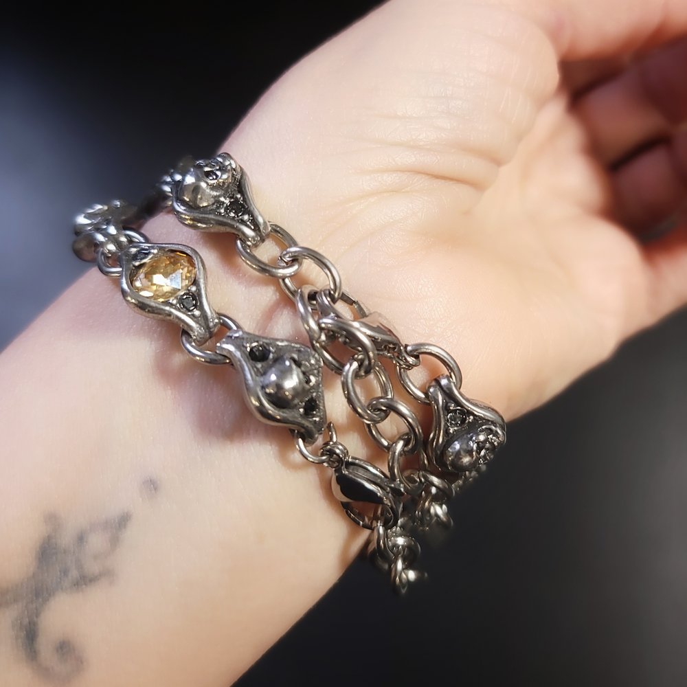 Silver Charm Bracelet, Chain Link Bracelet, Bone Charm Bracelet, Bat  Charm, Gothic Bracelet, Silver Chain Link