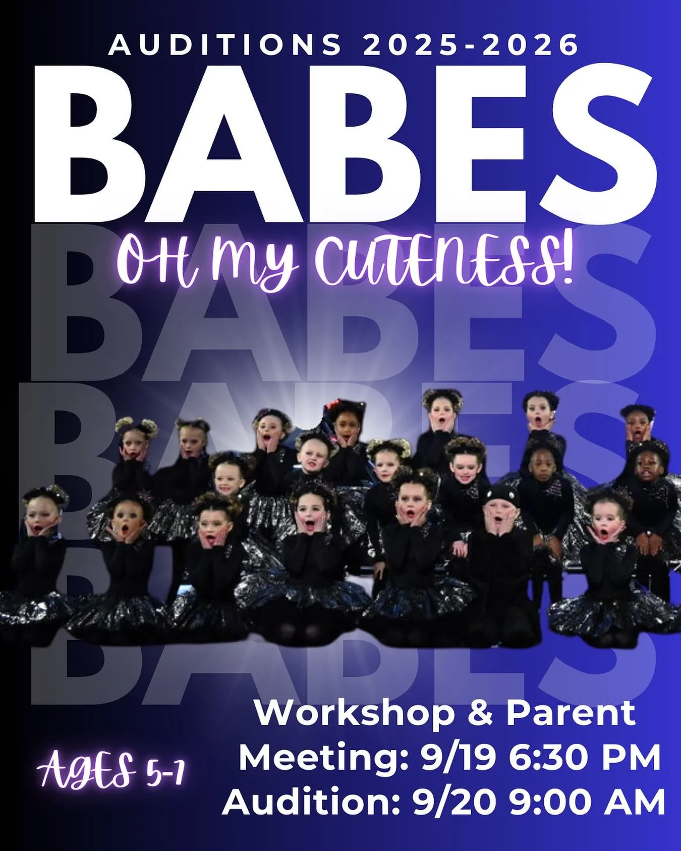 Not sure you can handle all this cuteness?
Join the fun as we kick off Year 50! 🌟

Our award-winning Babes line is the perfect place for young dancers to shine&mdash;more stage time, new friendships, and stronger technique!

Parent Meeting and Works