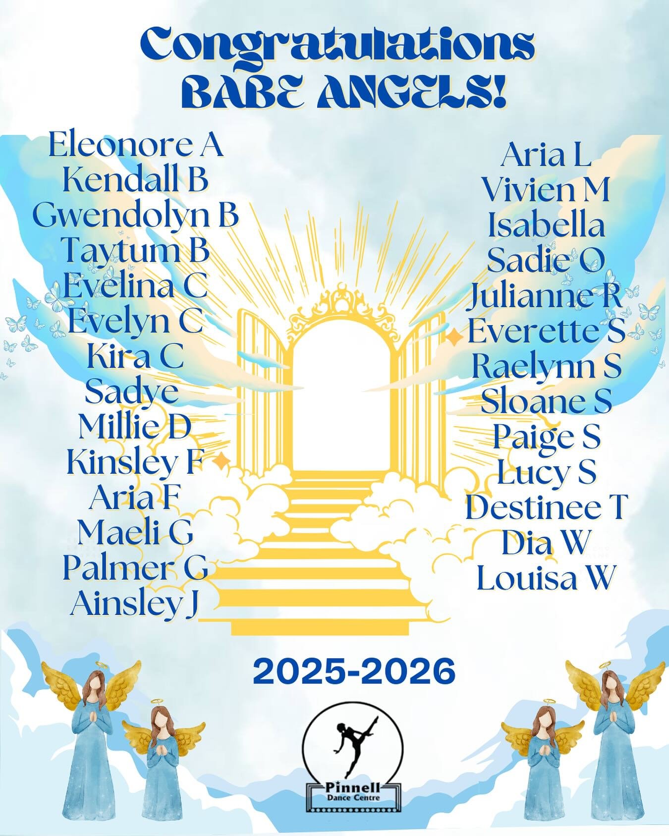 Introducing our 2025&ndash;2026 BABES Line! 
Our sweet little Angels are ready to light up the stage this season. We are so proud of these dancers and can&rsquo;t wait to watch them shine!