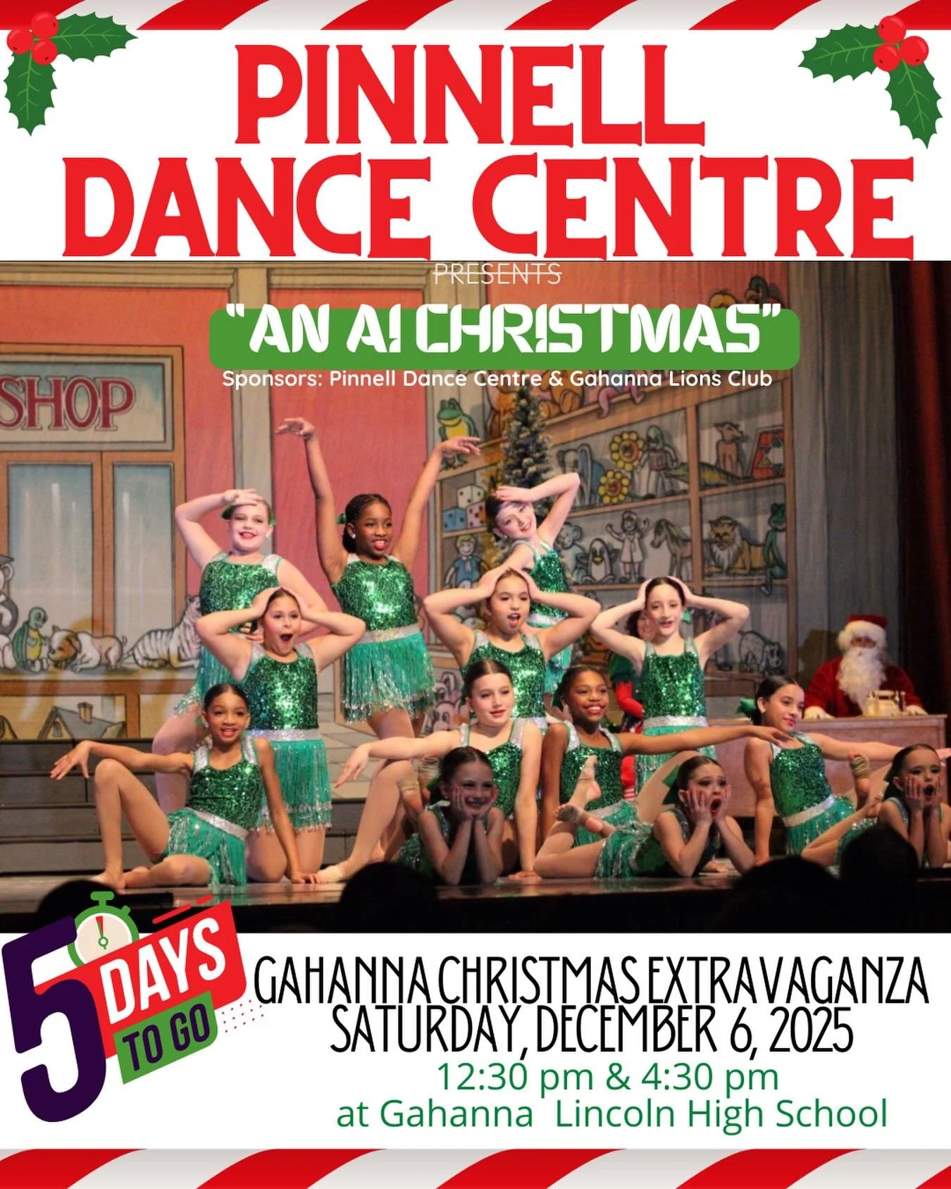 The countdown begins! Only 5 days until the Gahanna Christmas Extravaganza!!! Come see what mischief Santa and his elves get into and watch some fabulous dancing! Don't forget your canned goods for GRIN!