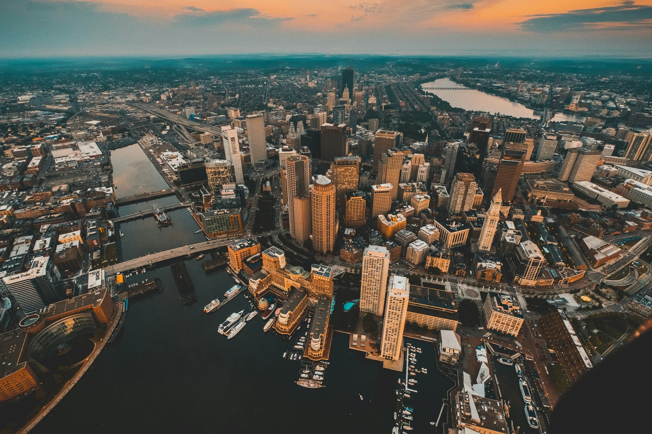 Ariel shot of the city of Boston, Mass