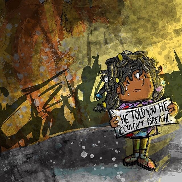 Oof. This week. So this piece began on Wednesday morning when I decided to start focusing on expressing my feelings and reactions to these events through art and illustration. It started out Wednesday as a little girl simply holding a sign in protest