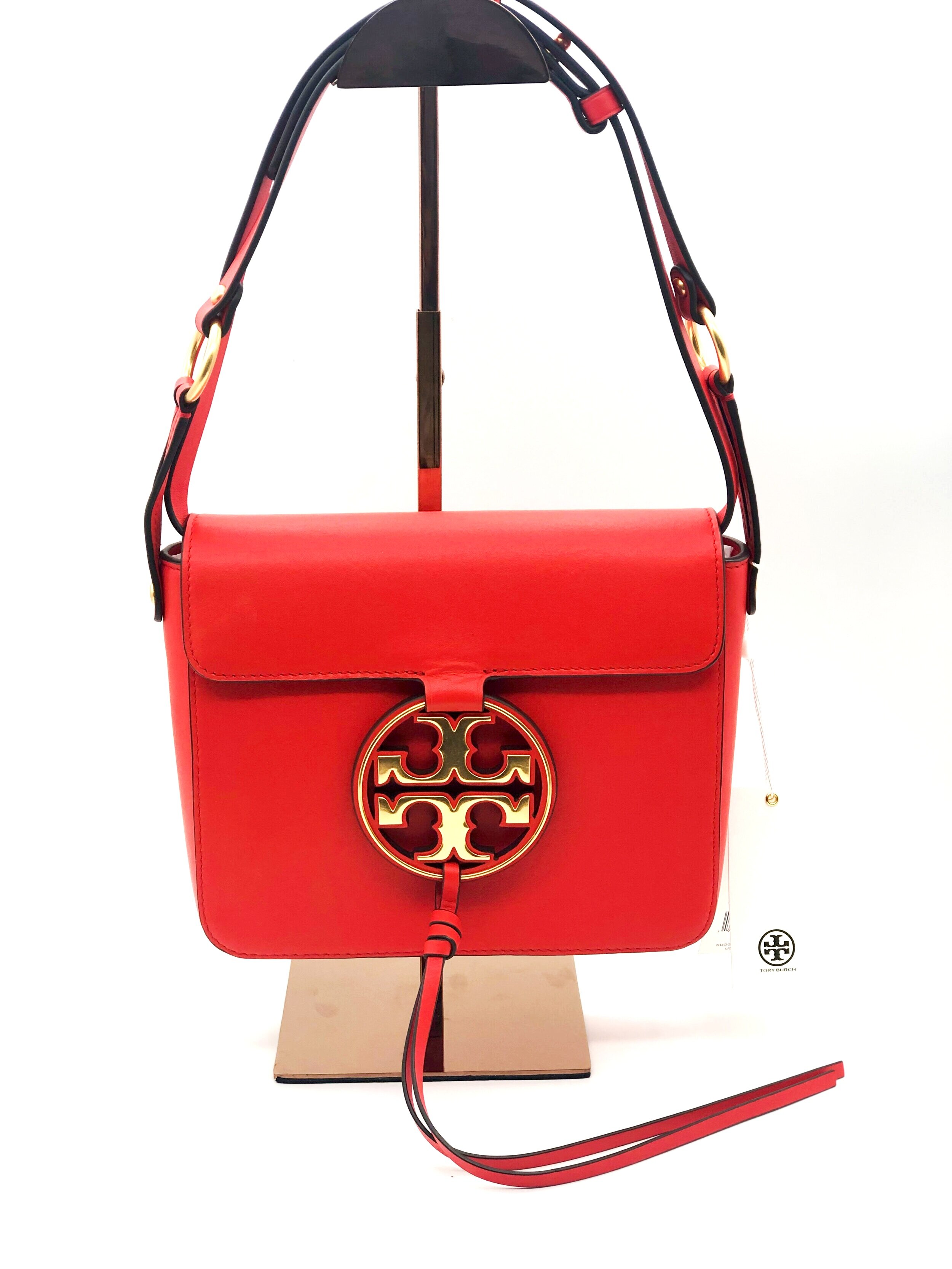 TORY BURCH Miller Metal Logo Leather Flap Crossbody Bag — De Cru Luxe TORY BURCH Miller Metal Logo Leather Flap Crossbody Bag — De Cru Luxe
