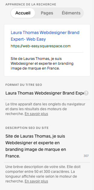 Référencement: description du site