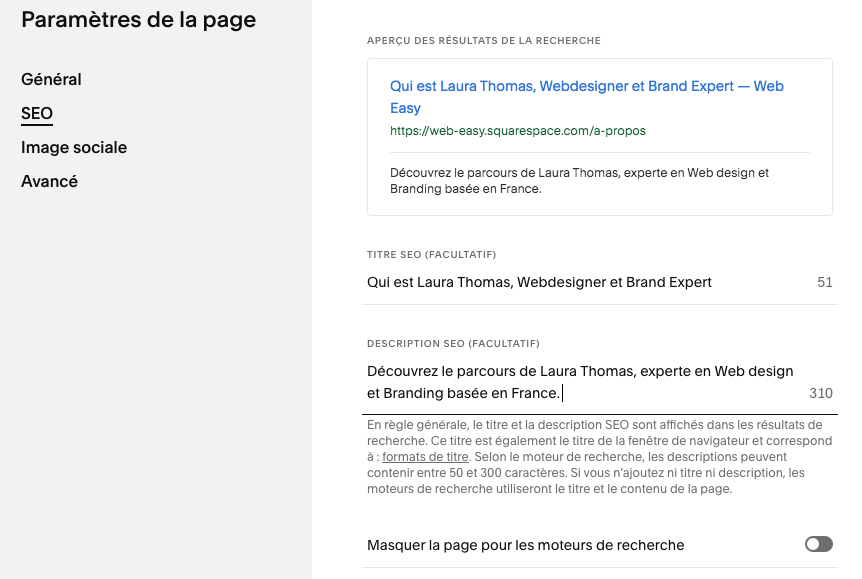 Référencement description des pages
