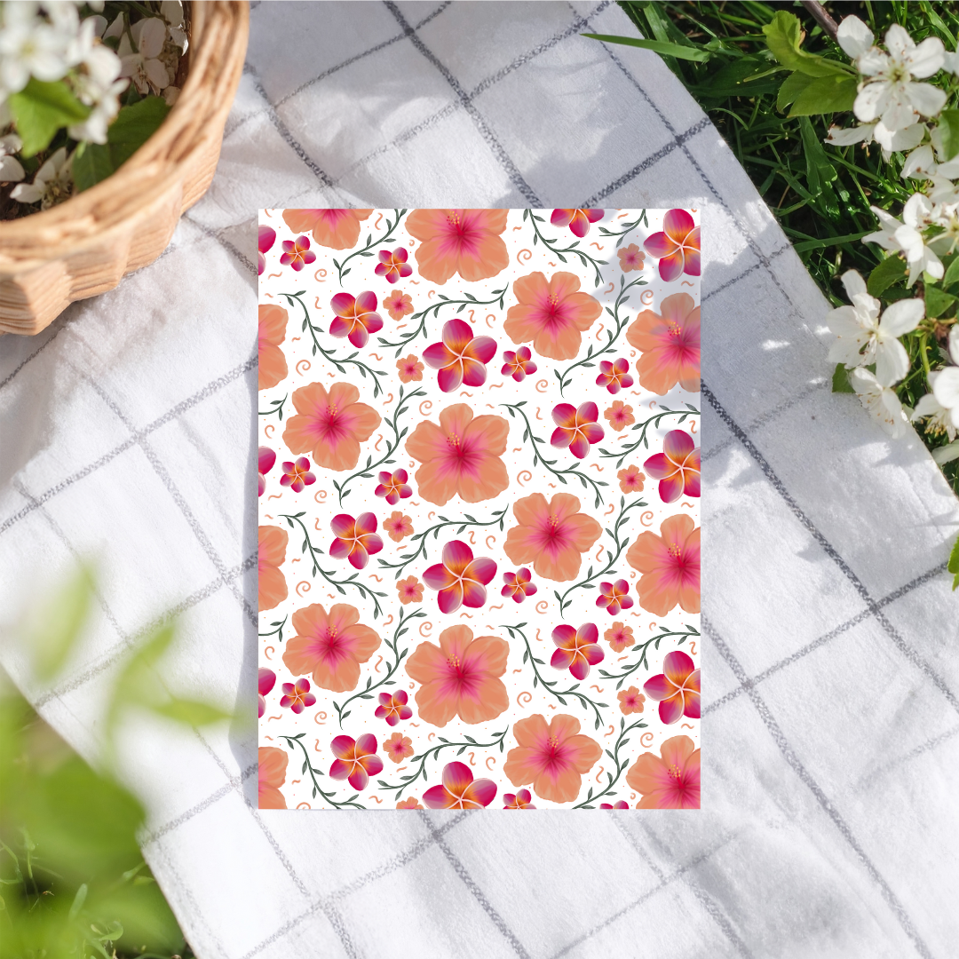 Hibiscus and Plumeria Art Print - A6, A5, A4, and A3