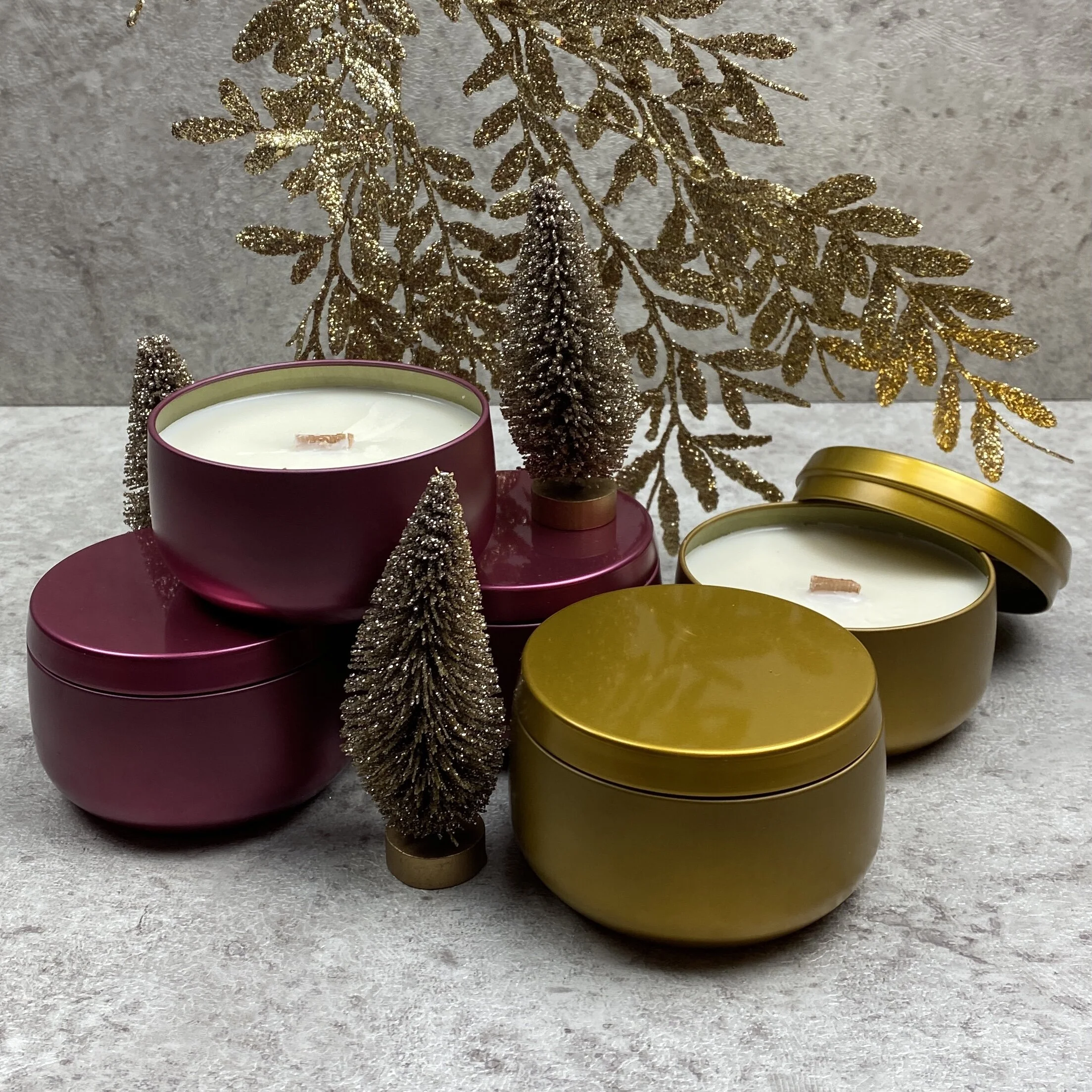 Red &amp; Gold Candle Tins