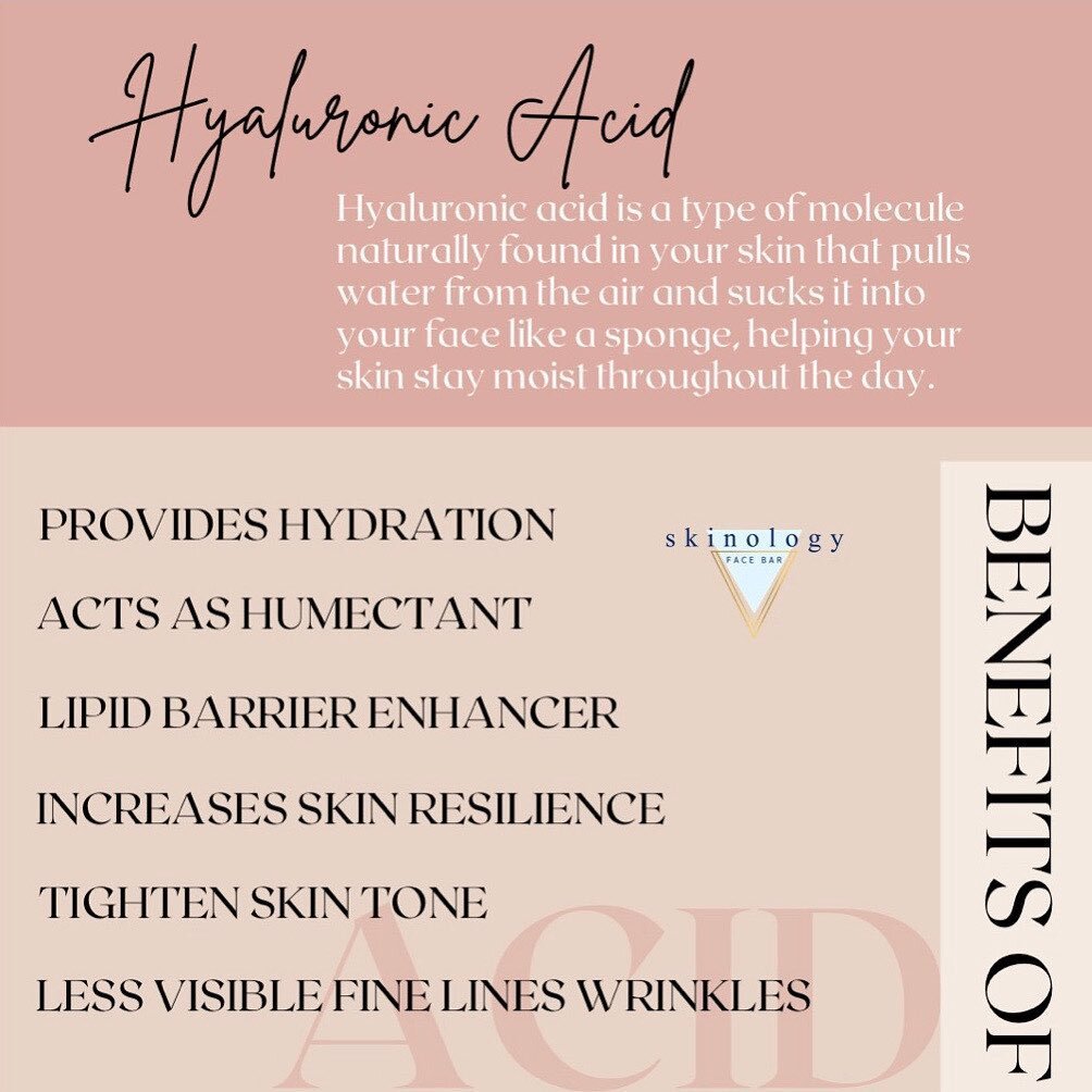 HYALURONIC ACID &bull; 
Don&rsquo;t be alarmed by the word &ldquo;acid&rdquo;! This ingredient is one of the best ingredients in skincare products. Fighting multiple different skin concerns, this all-star ingredient is featured in our favorite moistu