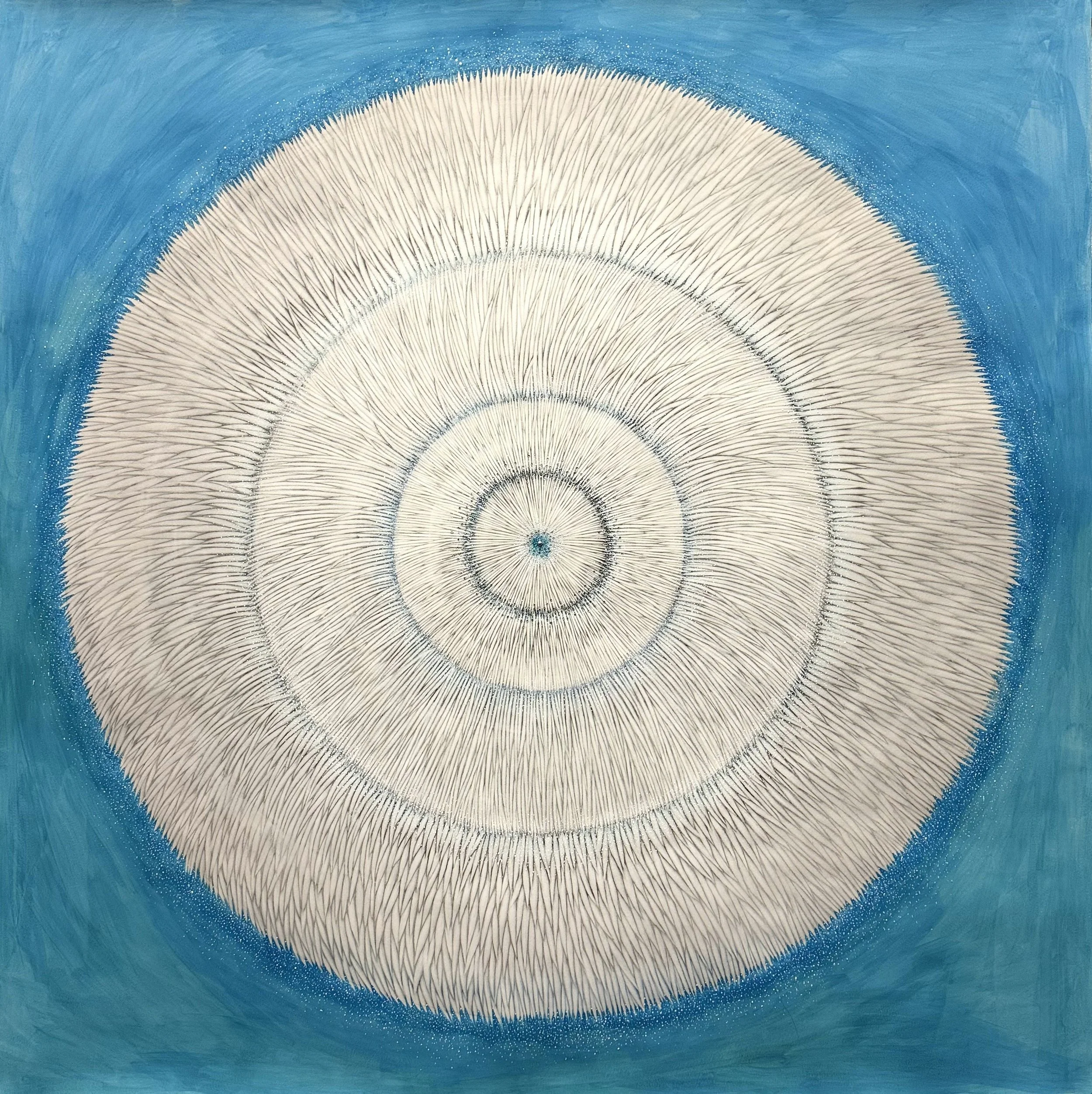 Inner Lotus, Watercolor, Gouache, Acrylic, Crystals on Paper, 48”x48”, 2025