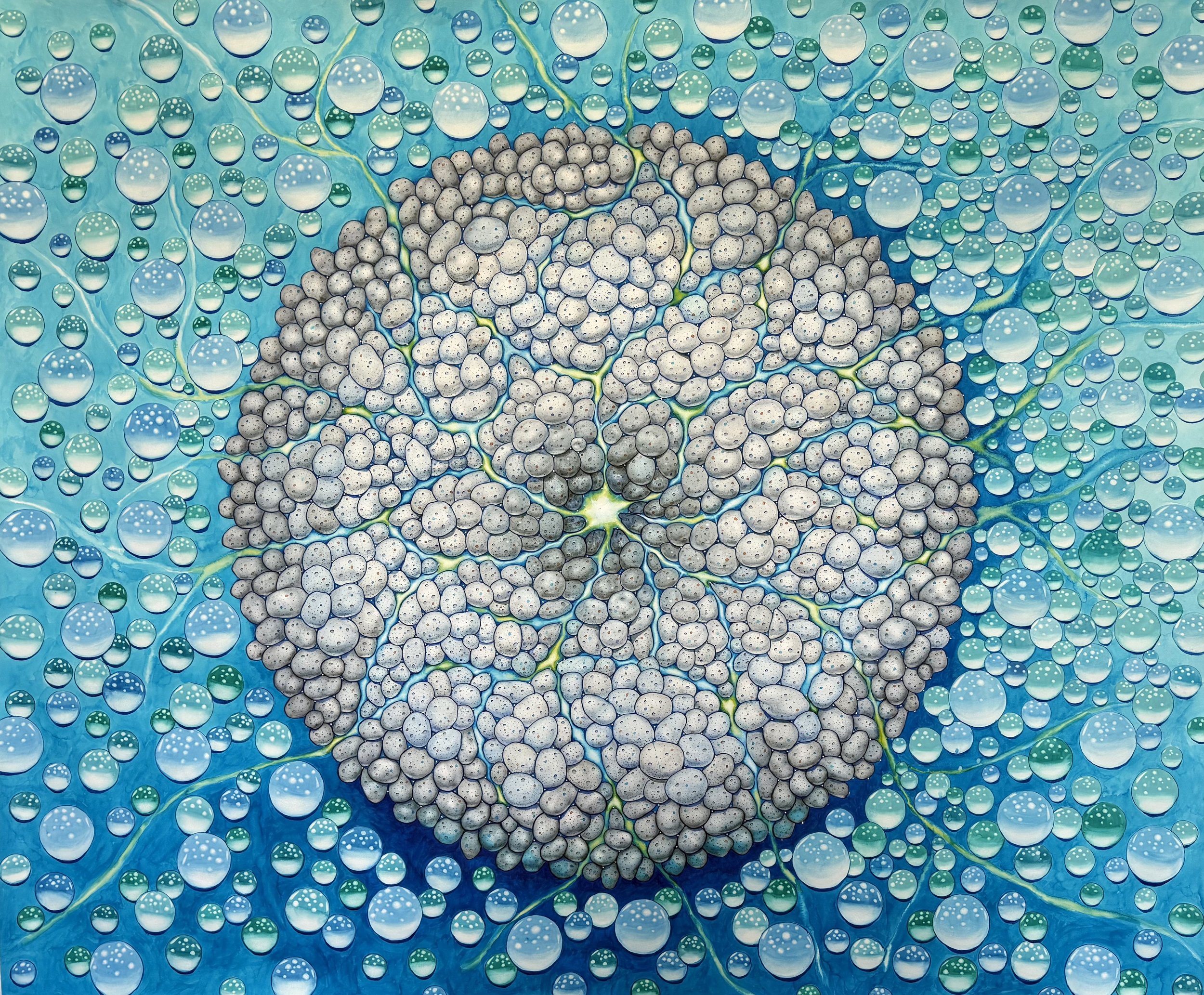 Four Seasons: Summer, Watercolor, Ink, Acrylic, Crystals on Paper, 60”x72” (152.4x182.8), 2026