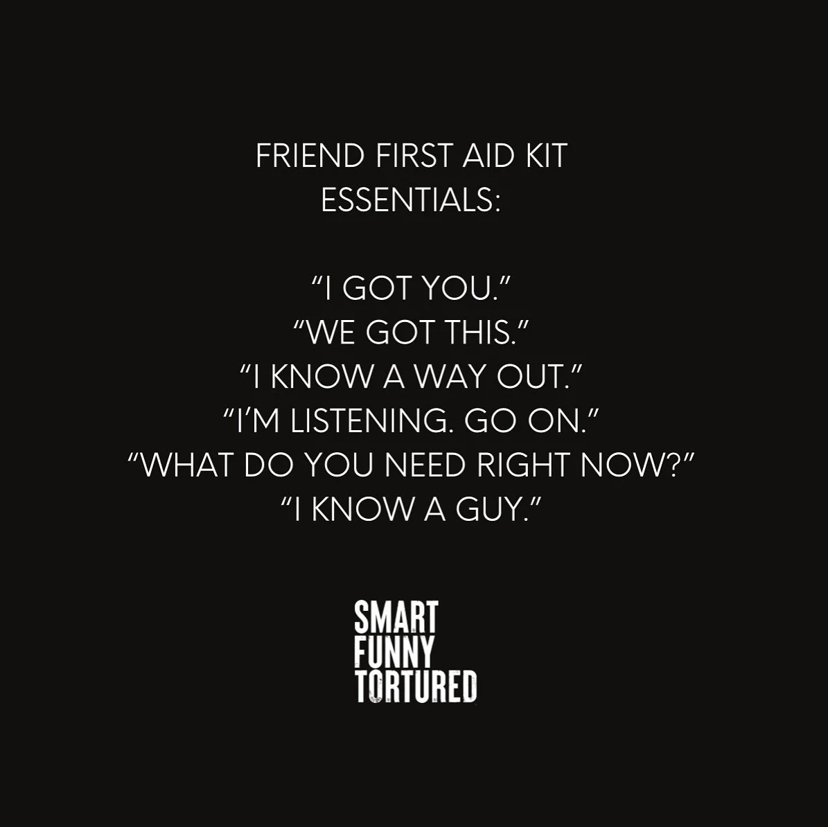 Your friends don’t need fixes. They need first aid.
Not advice. Not speeches. Just presence.
Sometimes the right words at the right time are the difference between sinking and surviving.
Friendship is medicine. This is the kit. π€
βΈ»
#SmartFun