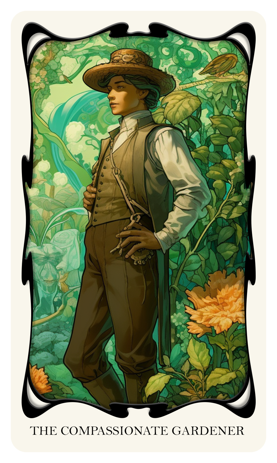 The Compassionate Gardener: Represents the need for self-compassion and empathy towards oneself. It invites you to imagine and describe how you will nurture your thoughts, emotions, and physical self, just like a gardener tends to their plants.