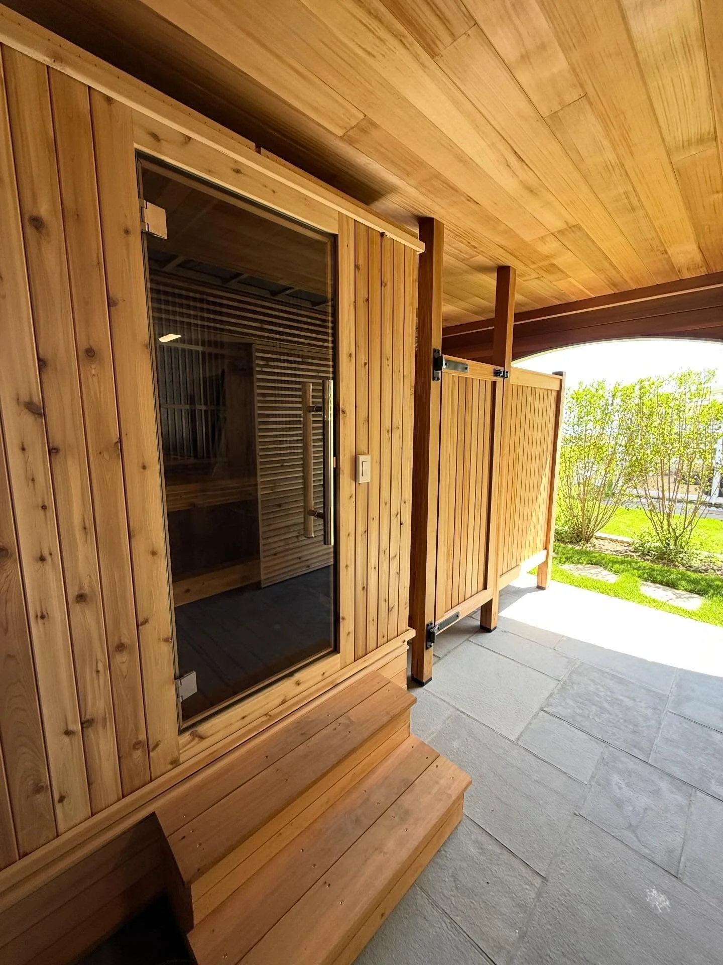 Springtime in the wellness area of our coastal home project. So perfect for this delightful family.  A spa with a beautiful view. I&rsquo;m pretty sure I would just live here.🍃
#wellness #wellnessspace #coastal #spa #sauna