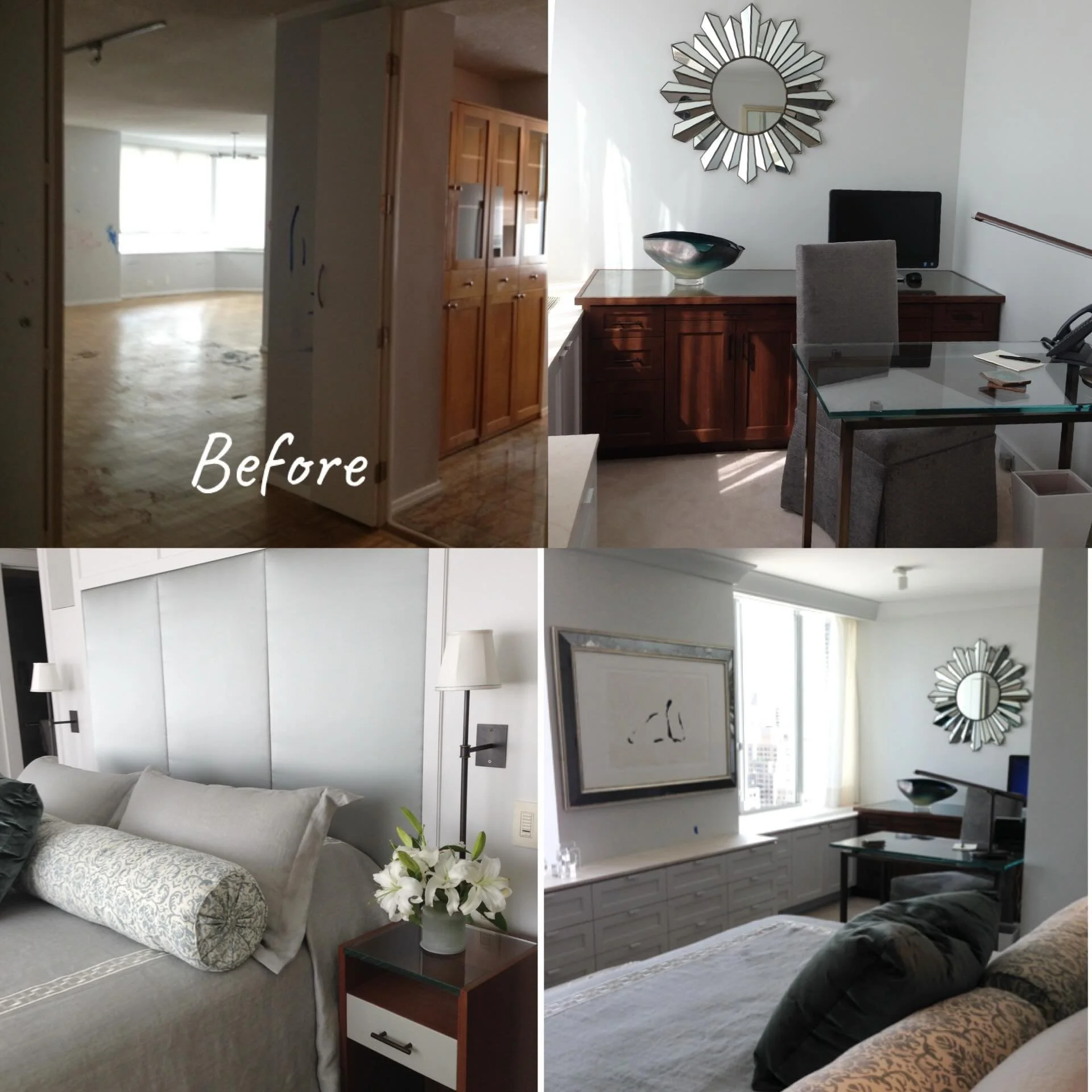 This was a penthouse project overlooking Lincoln Center in NYC. A plain white box renovated into a precious jewelry box. Two bedrooms expanded to 4 when the next door apartment became available (mid-project of course.) Such a lovely client who apprec