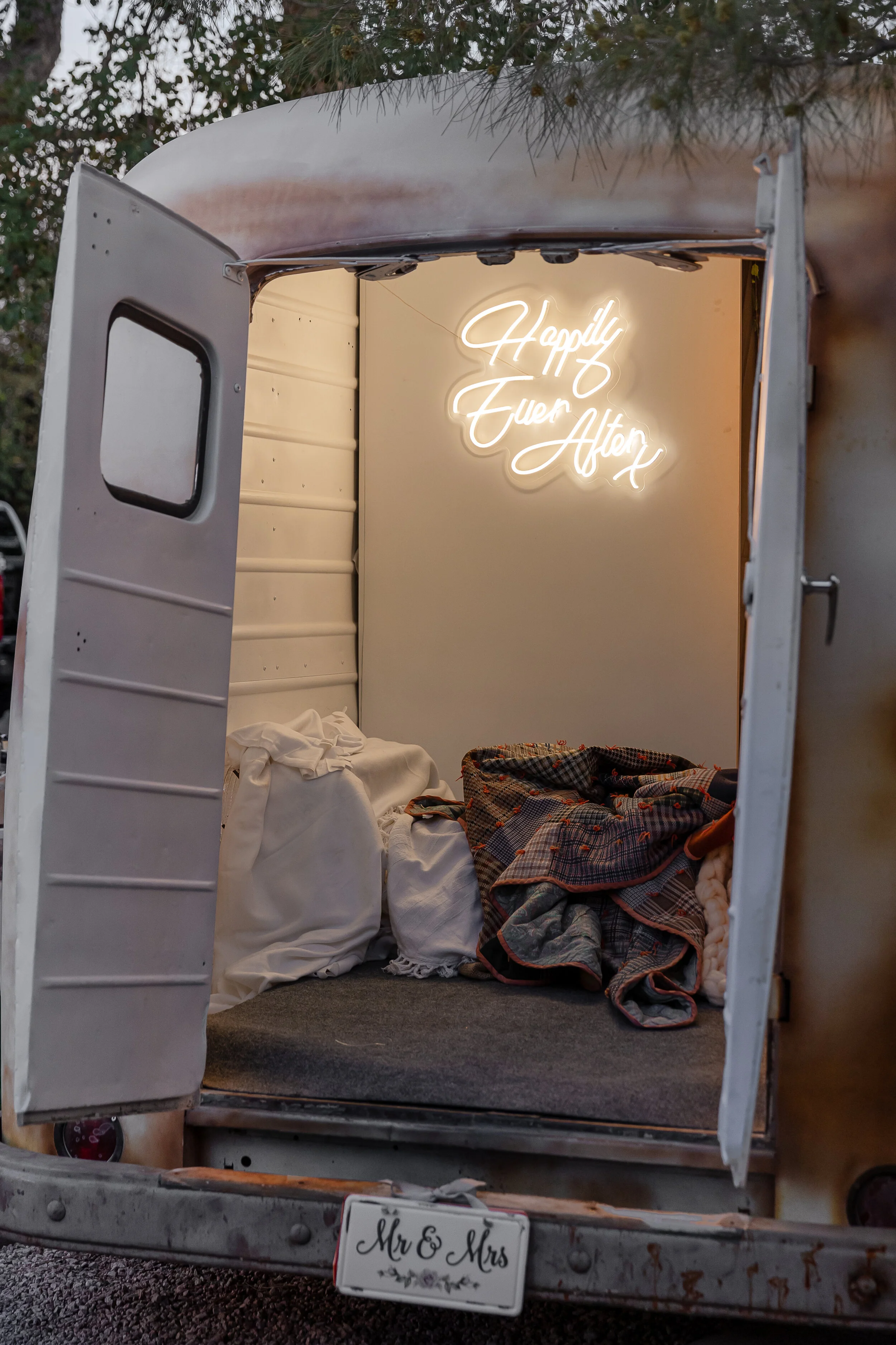 night image with neon sign in metro van