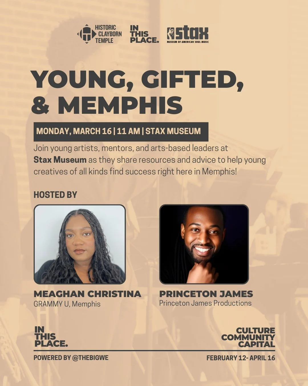 A few more spots are left- are you coming?👀

We are so excited about our next In This Place event, Young, Gifted, &amp; Memphis! This will be the first of two events at @staxmuseum next week, and this one is all about keeping our young creatives in 