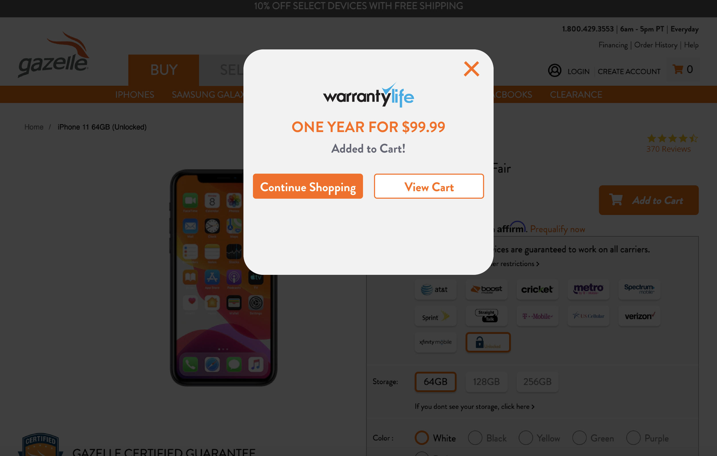 Warranty Life Pop Up Added to Cart