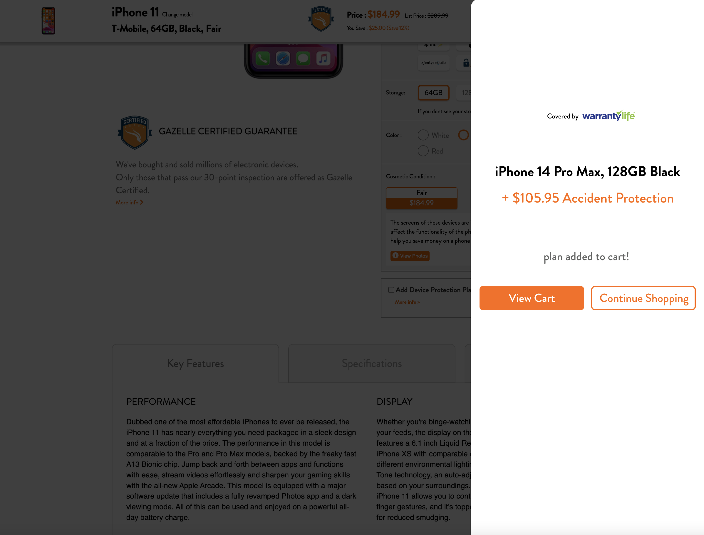 Warranty Life Added to Cart